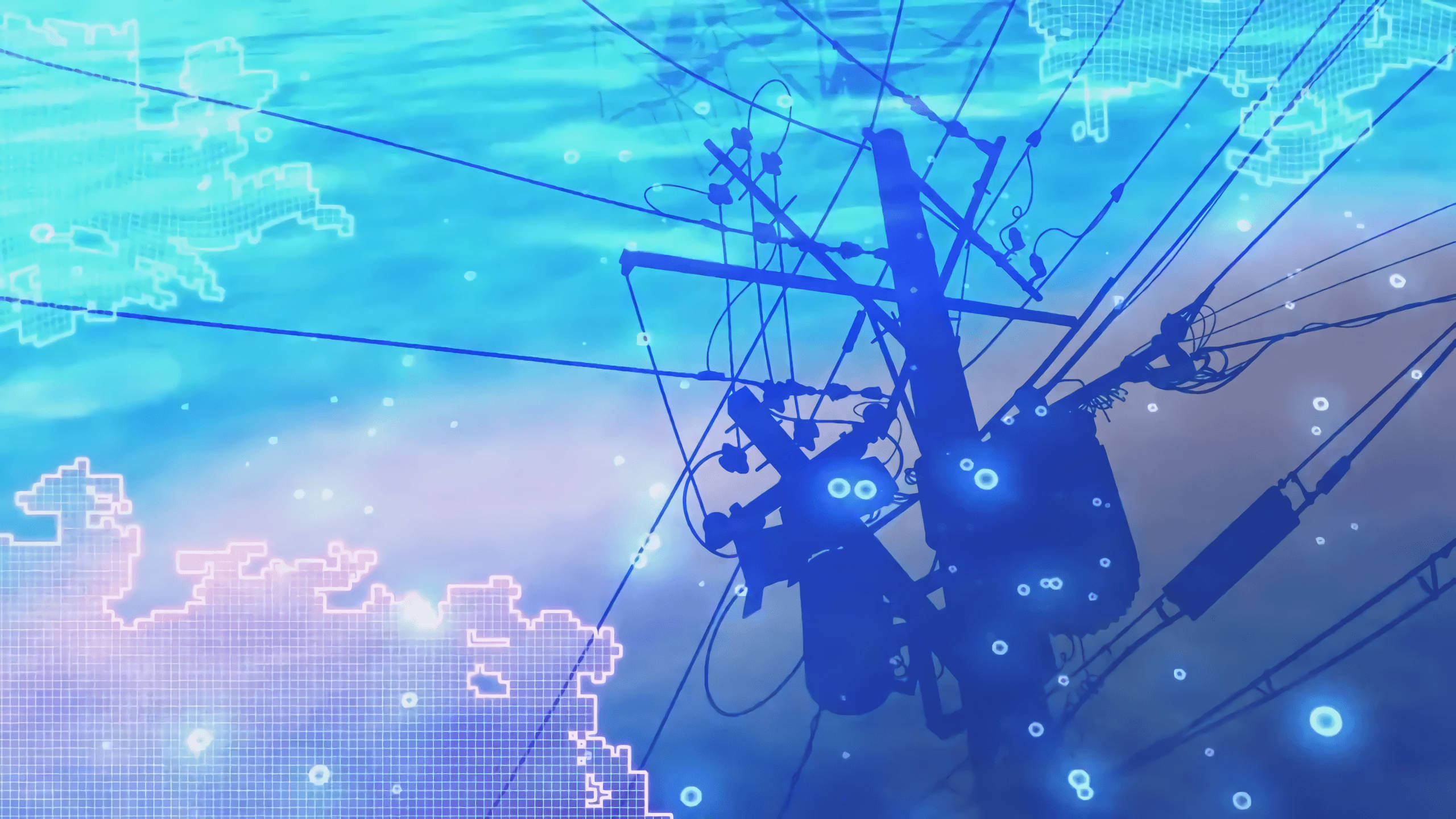 Persona 3, dancing moon night, glowing blue digital circuitry, 2K Desktop Wallpaper