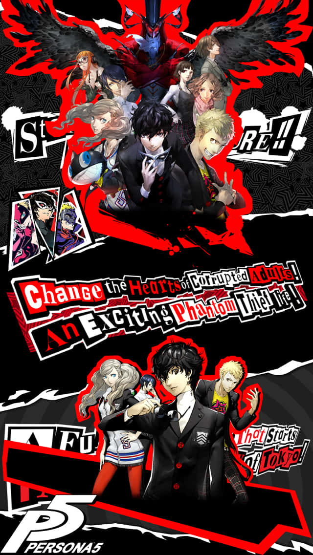 Persona 5, iPhone, black suits, SD Phone Wallpaper