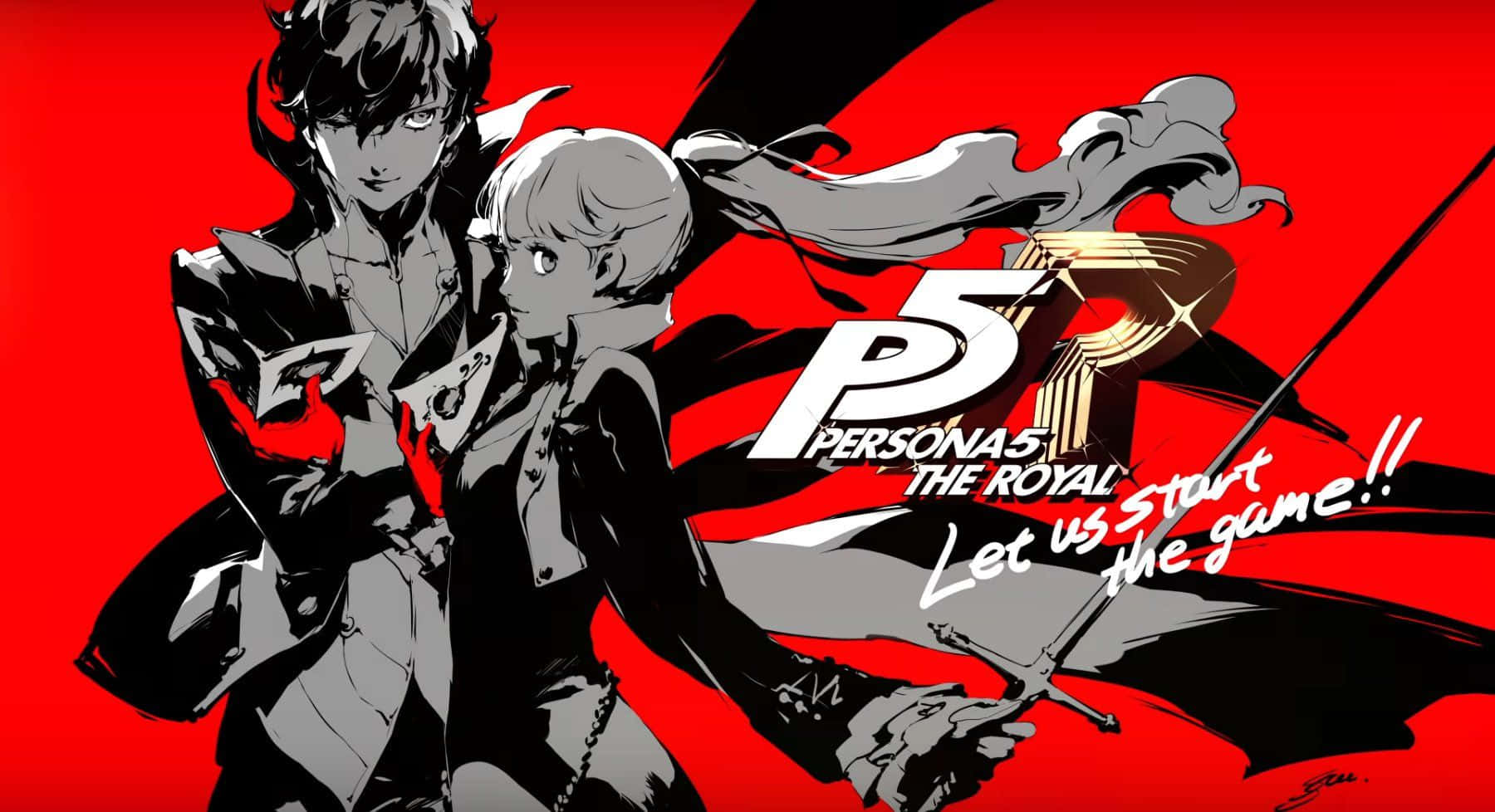 Persona 5 Logo, anime characters, black and white, HD Desktop Wallpaper