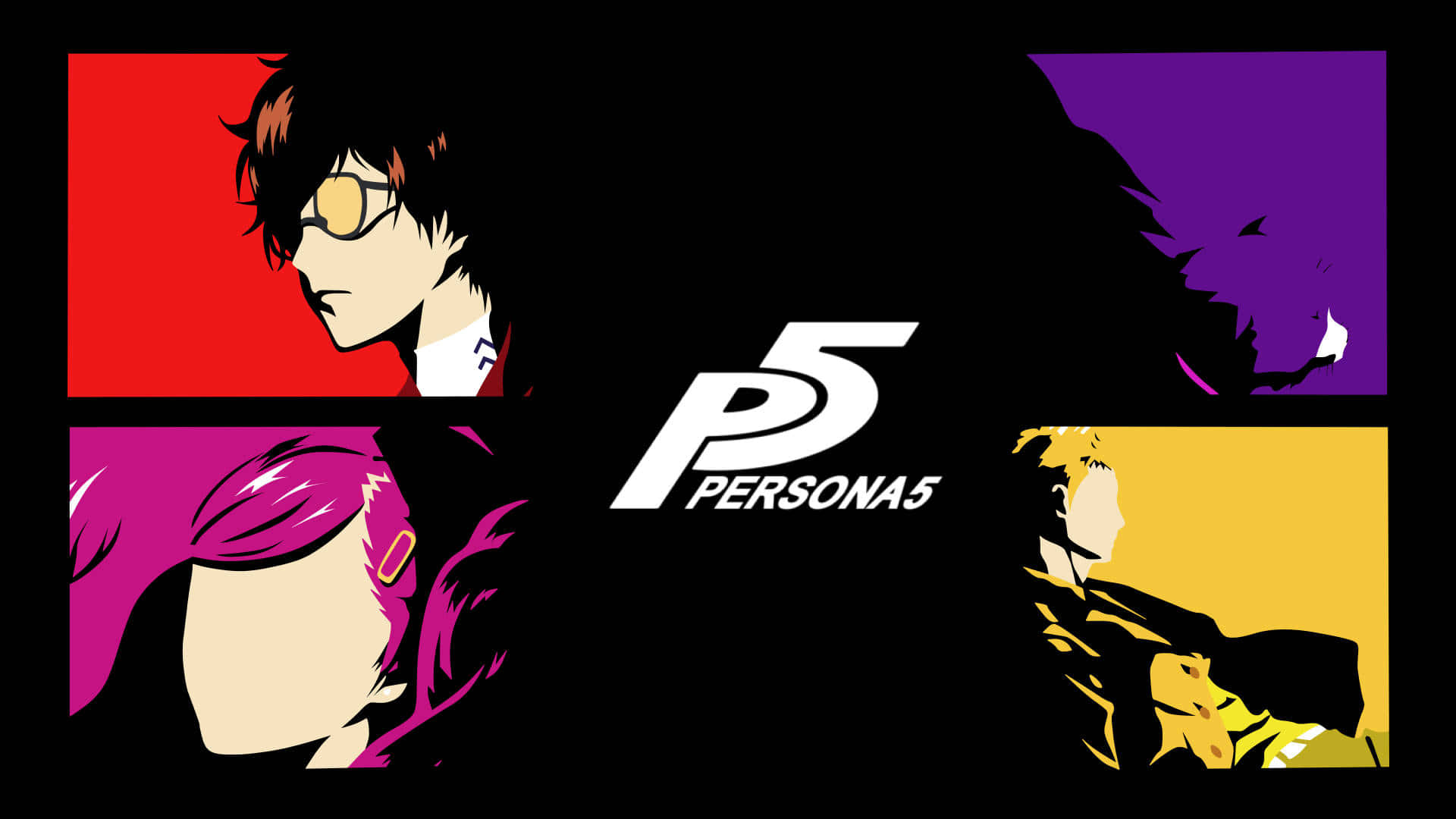 Persona 5 Logo, black background, stylized anime characters, Full HD Desktop Wallpaper