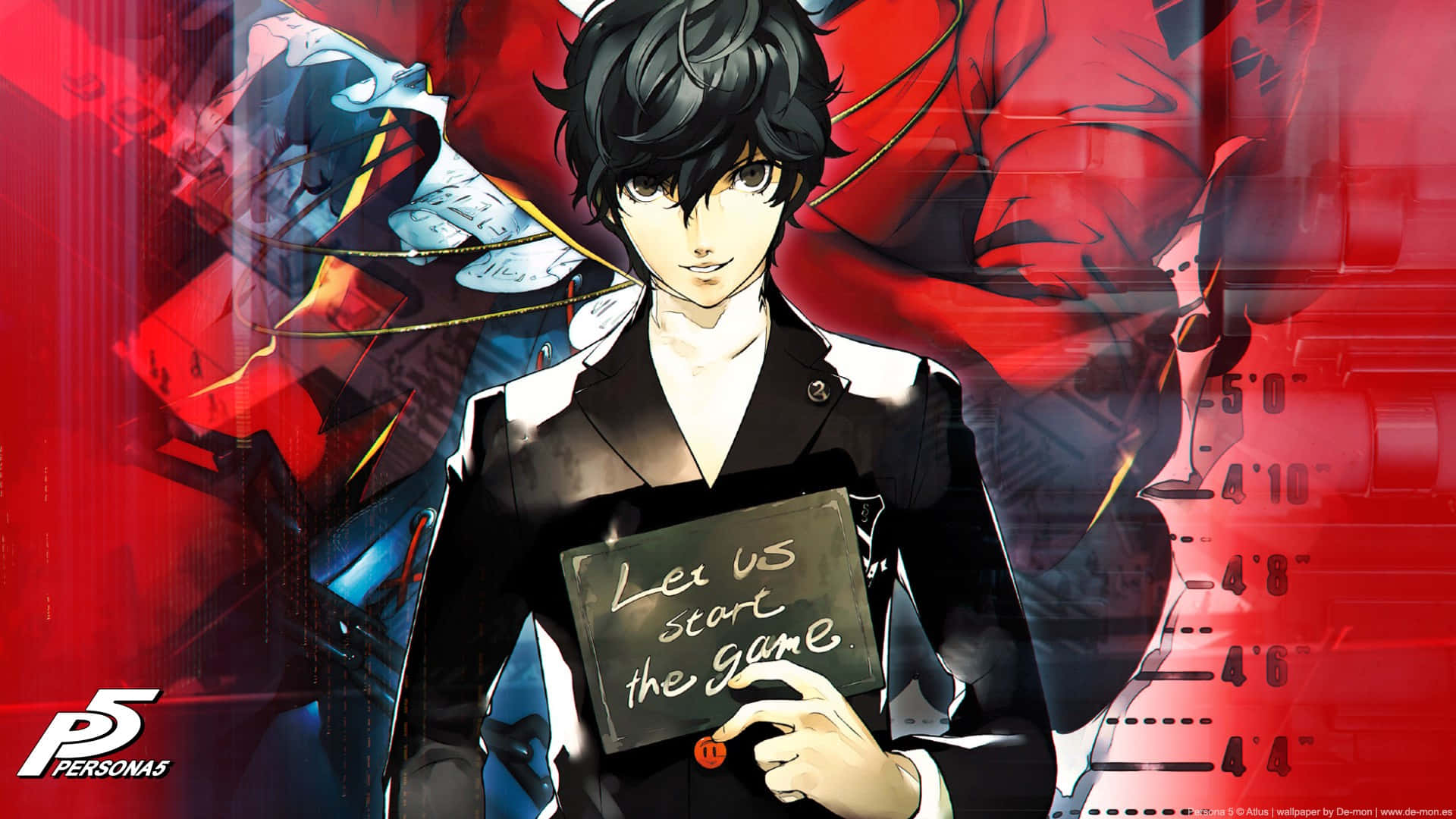 Persona 5 Logo, black suit, red and blue abstract digital background, Full HD Desktop Wallpaper