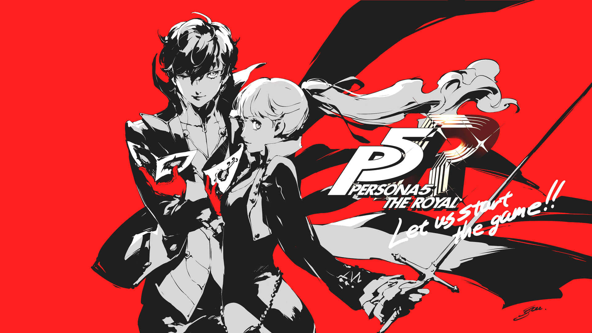 Persona 5 Logo, anime characters, black and white, Full HD Desktop Wallpaper