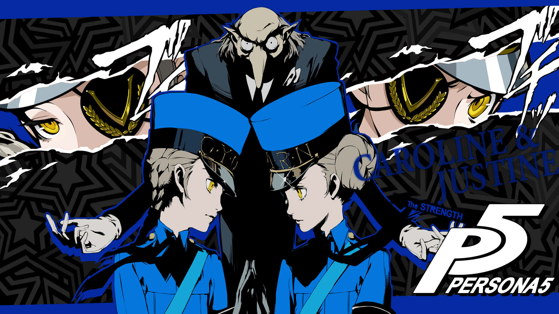 Persona 5, blue-uniformed characters, yellow eyes, Full HD Desktop Wallpaper