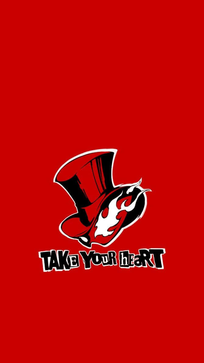 Persona 5 Logo, red background, black and white top hat, SD Phone Wallpaper