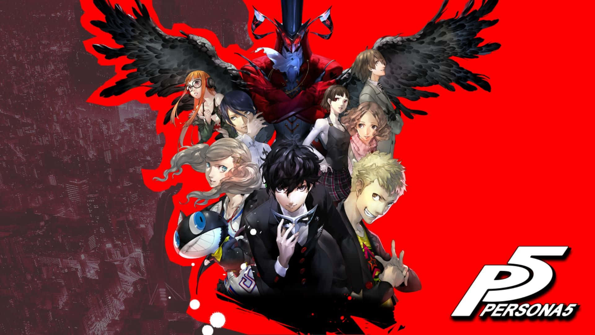 Persona 5, anime characters, black wings, Full HD Desktop Wallpaper