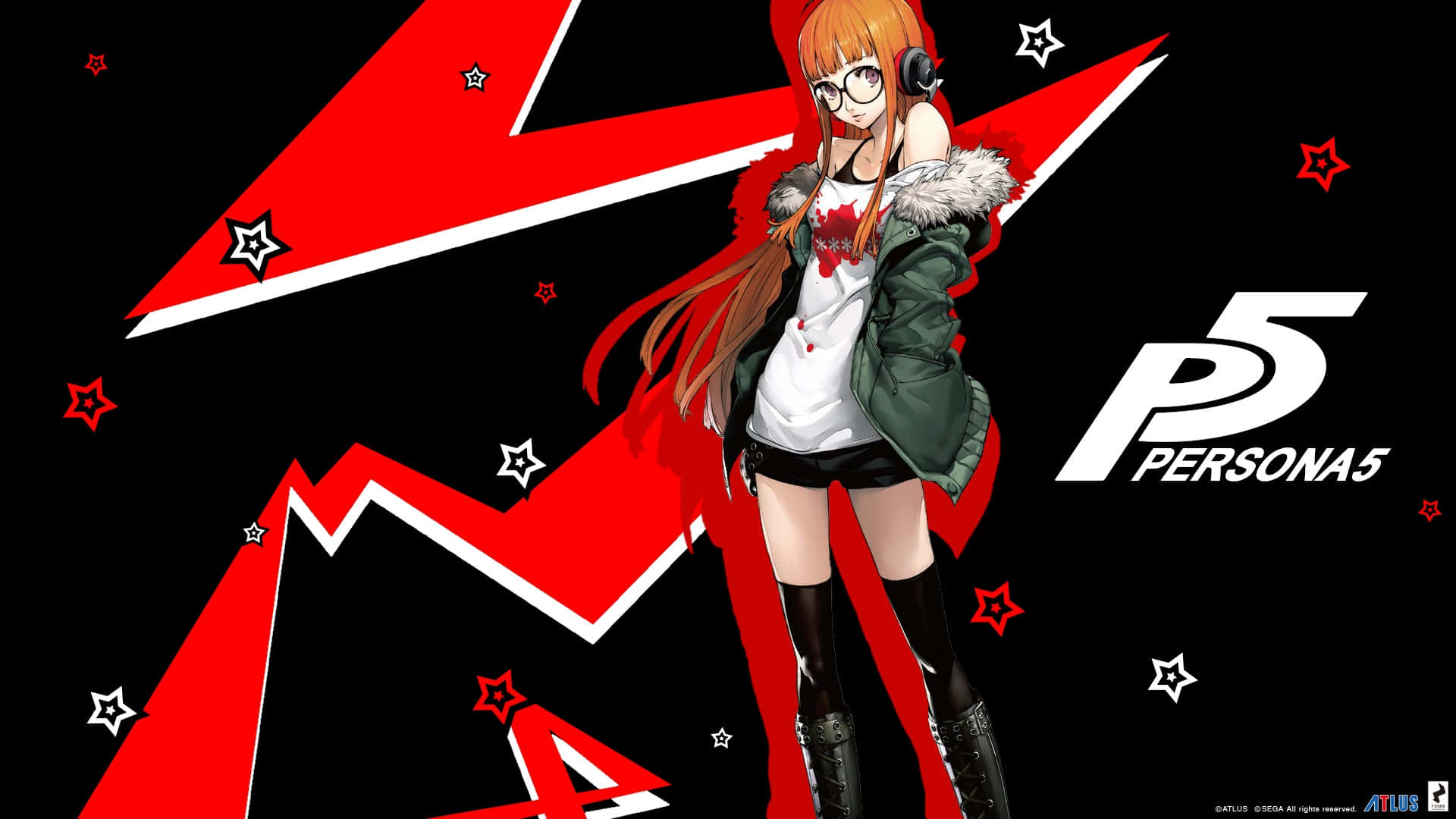 Persona 5 Logo, orange hair, glasses, Full HD Desktop Wallpaper