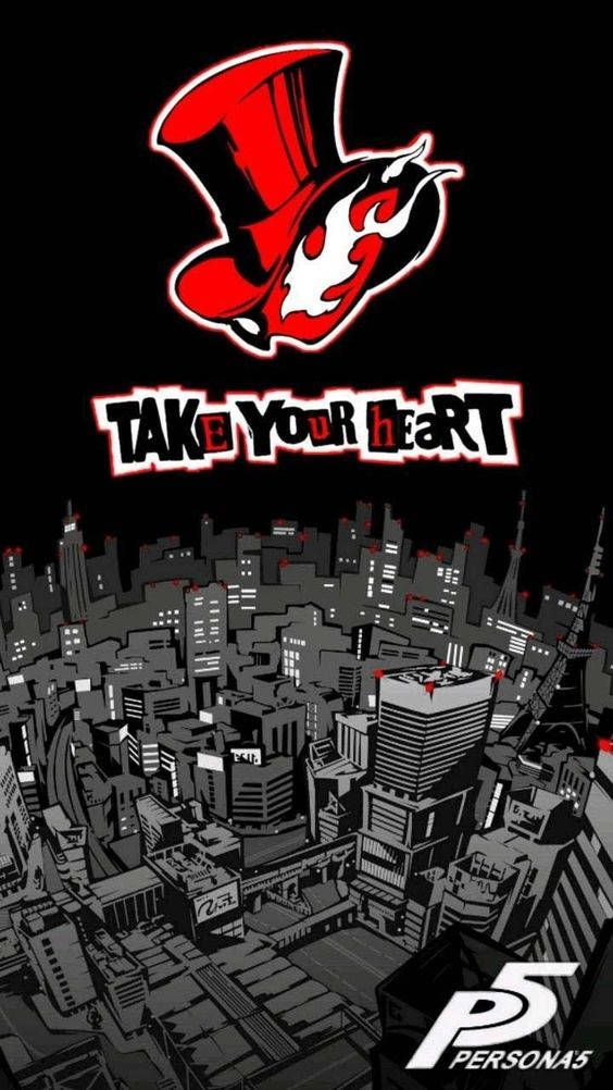 Persona 5 Phone, red top hat, flaming heart emblem, SD Phone Wallpaper