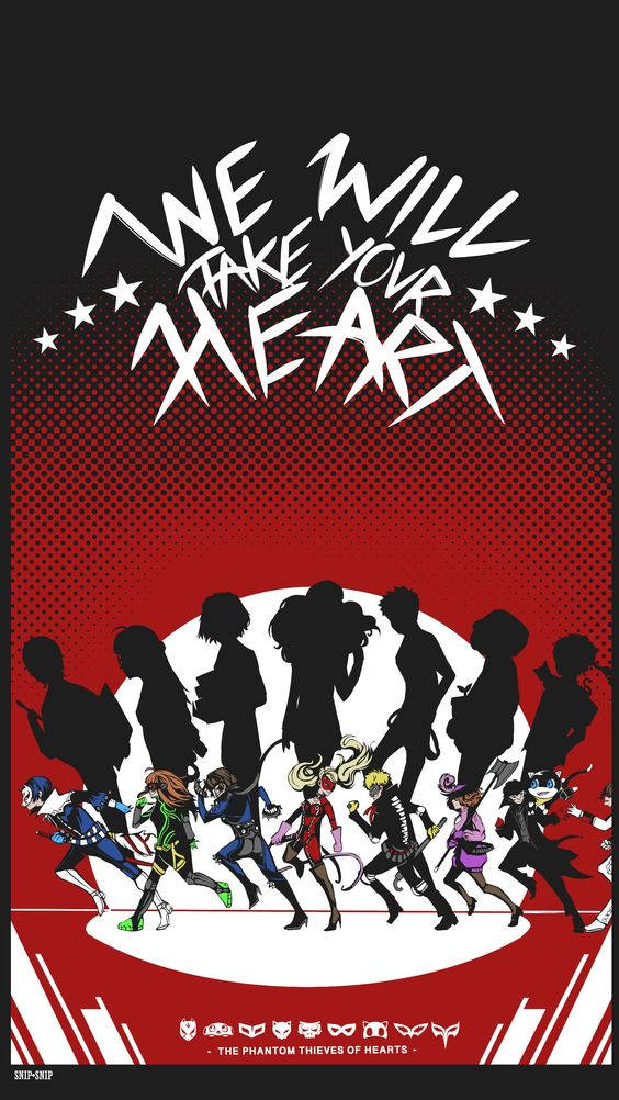 Persona 5 Phone, silhouetted anime characters, red and black background, SD Phone Wallpaper