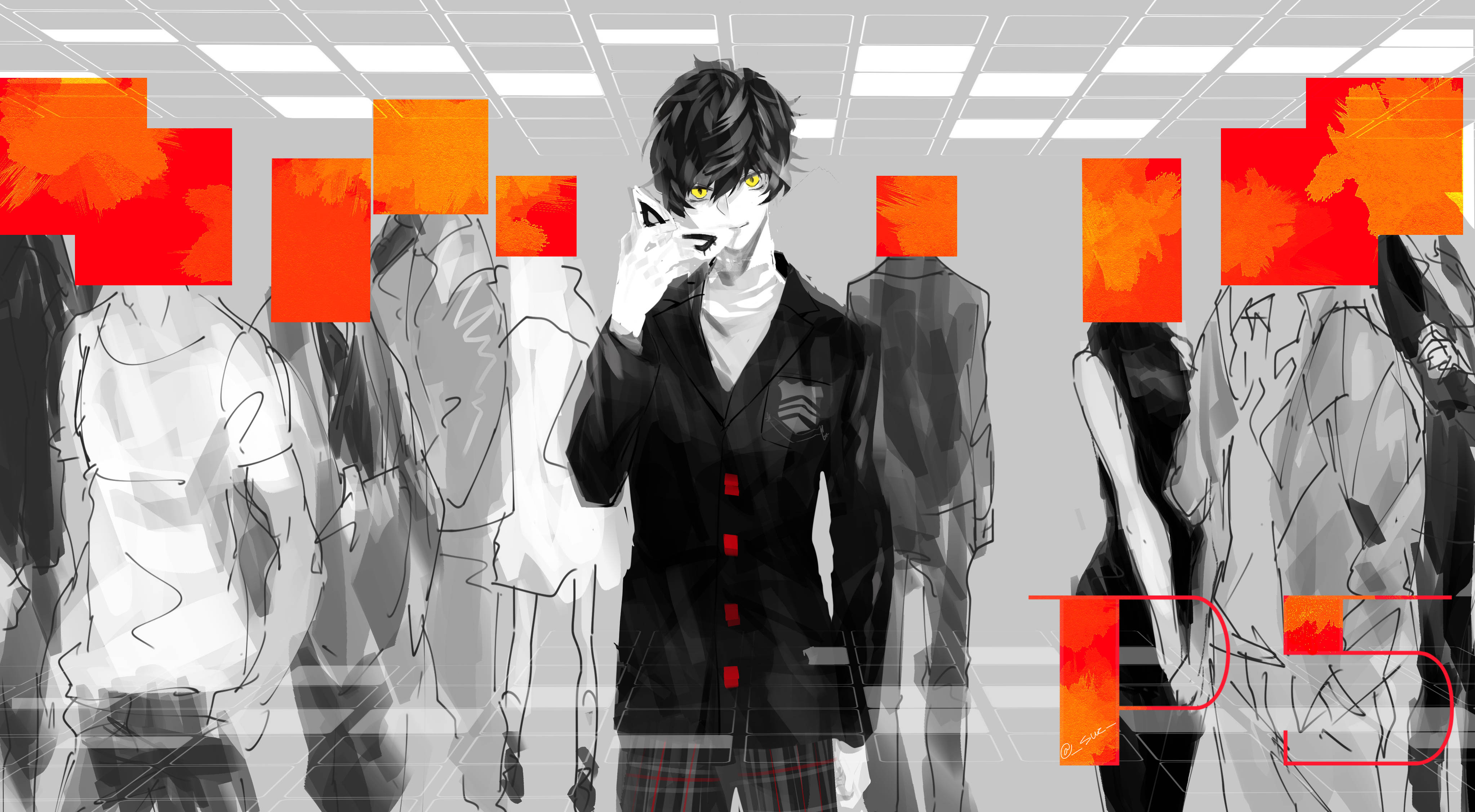 Persona 5, 4K Protagonist, glowing yellow eyes, 4K Desktop Wallpaper