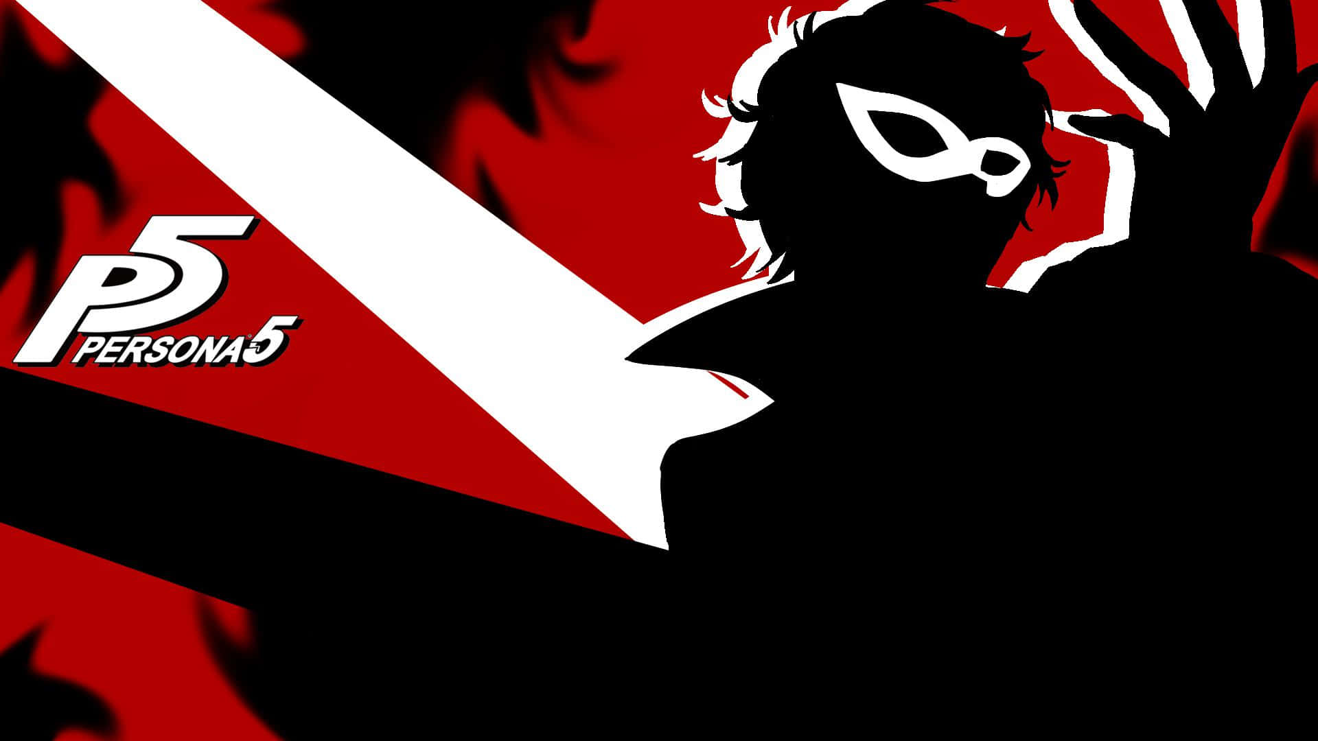 Persona 5, white, red and black diagonal background, Full HD Desktop Wallpaper