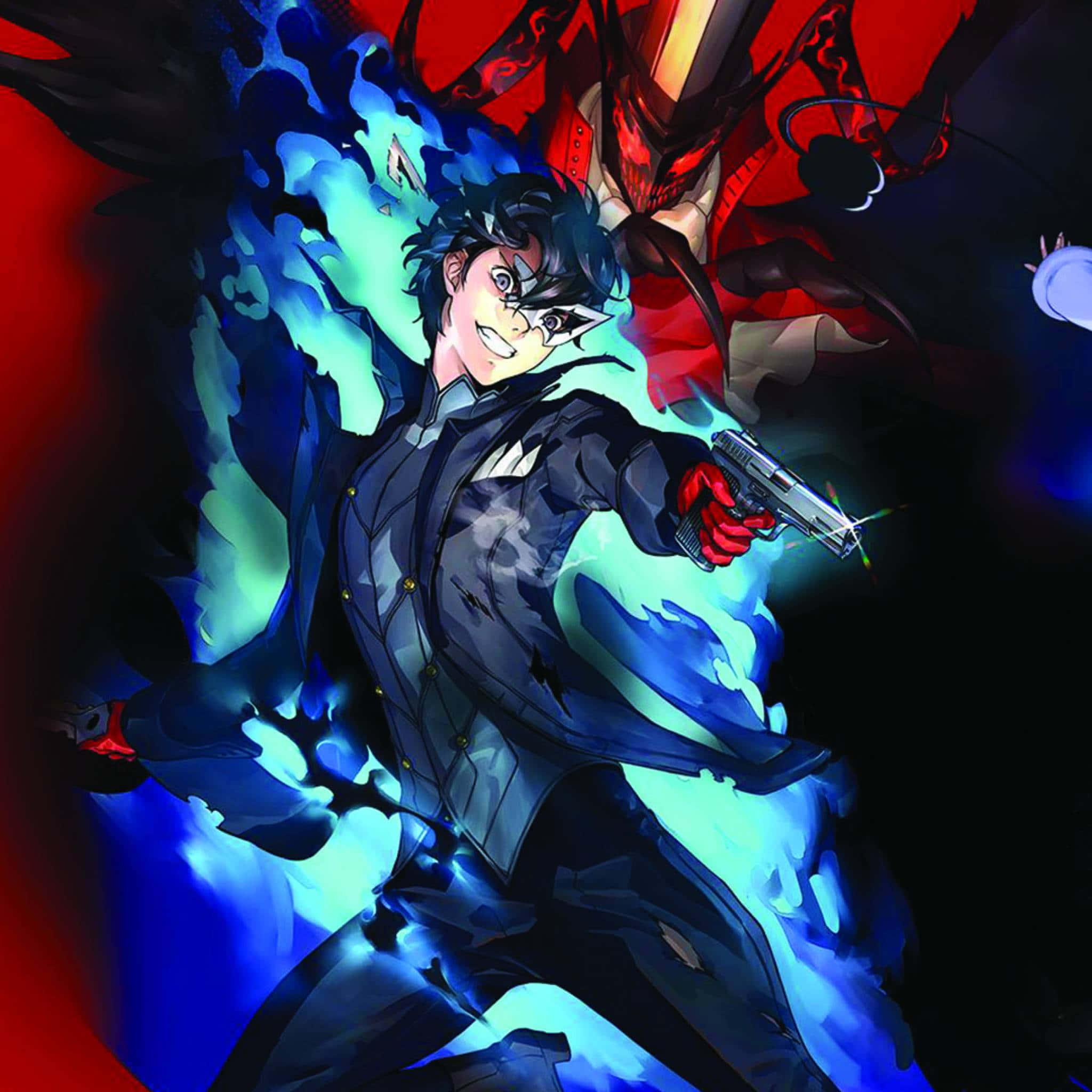 Persona 5 Strikers, dark suit, glowing pistol, Full HD Desktop Wallpaper