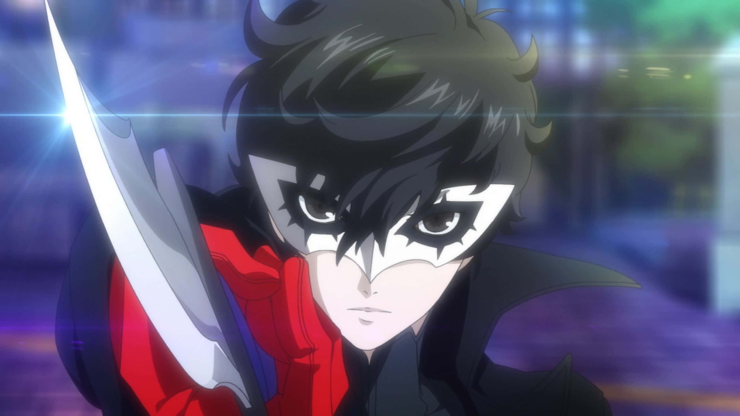 Persona 5 Strikers, masked anime protagonist, spiky black hair, 2K Desktop Wallpaper