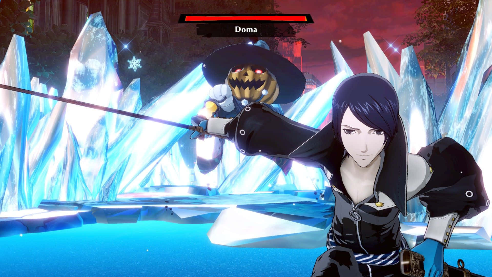 Persona 5 Strikers, jack-o-lantern enemy, glowing ice formations, Full HD Desktop Wallpaper