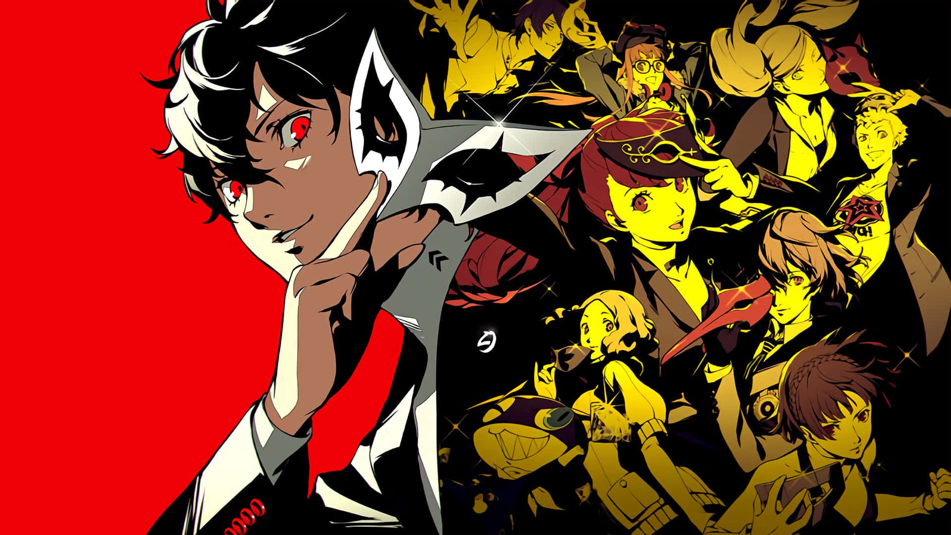 Persona 5 Strikers, red eyes, mask, Full HD Desktop Wallpaper