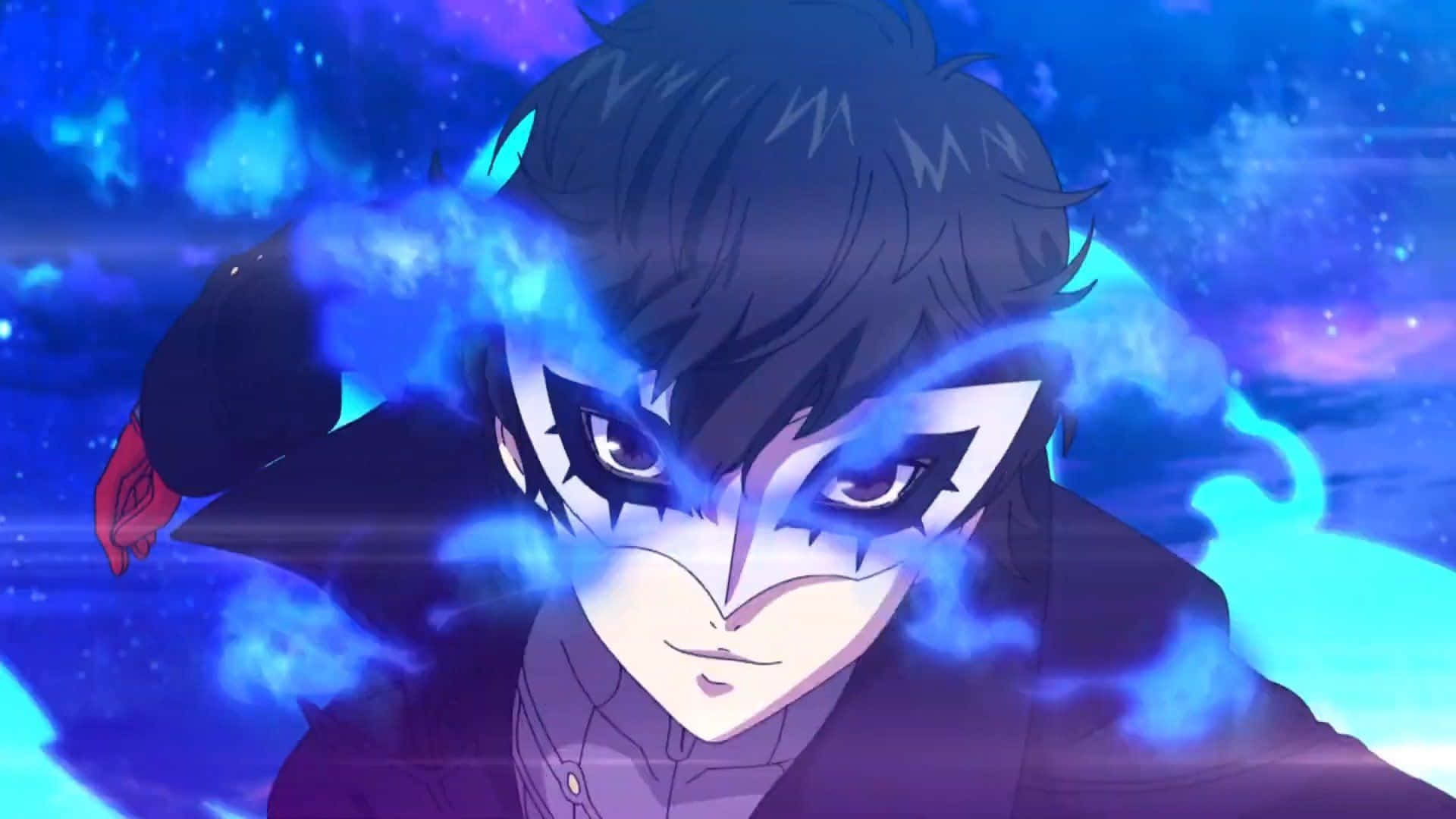 Persona 5 Strikers, dark hair, glowing blue energy swirls, Full HD Desktop Wallpaper