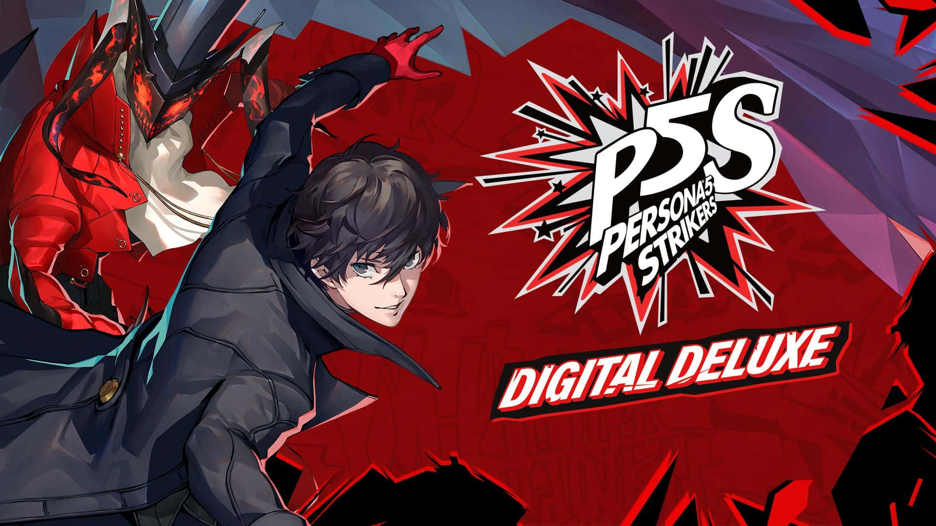 Persona 5 Strikers, red and black background, anime characters, Full HD Desktop Wallpaper