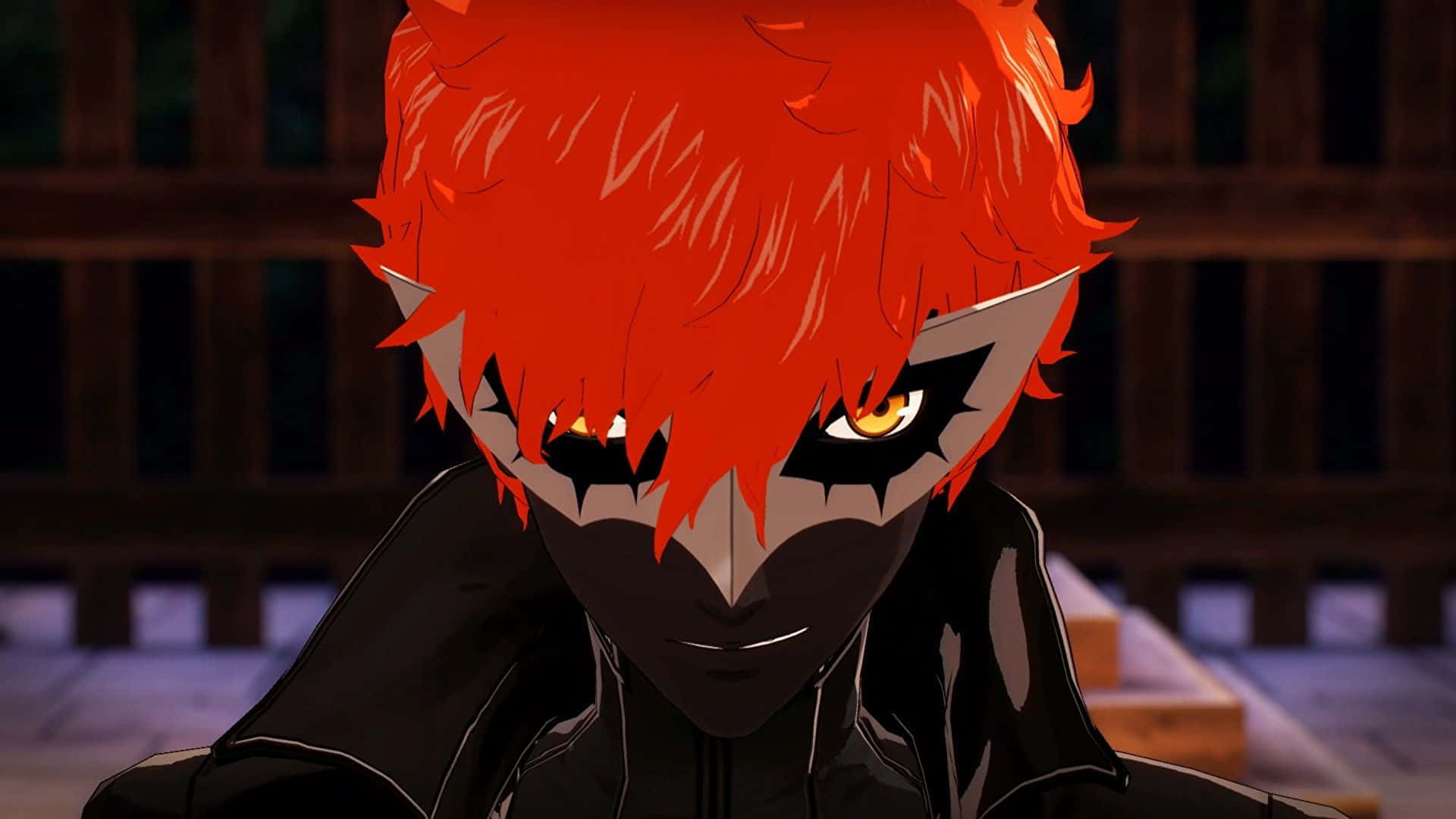 Persona 5 Strikers, fiery red hair, glowing yellow eyes, Full HD Desktop Wallpaper