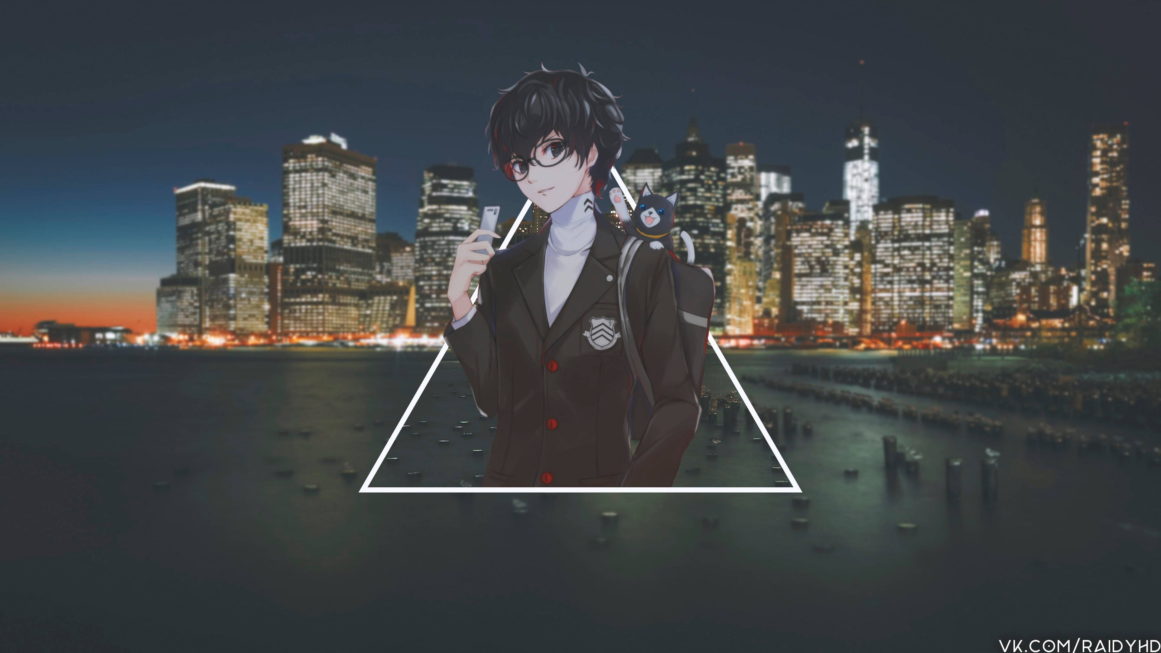 Persona 5, anime boy, glasses, 4K Desktop Wallpaper