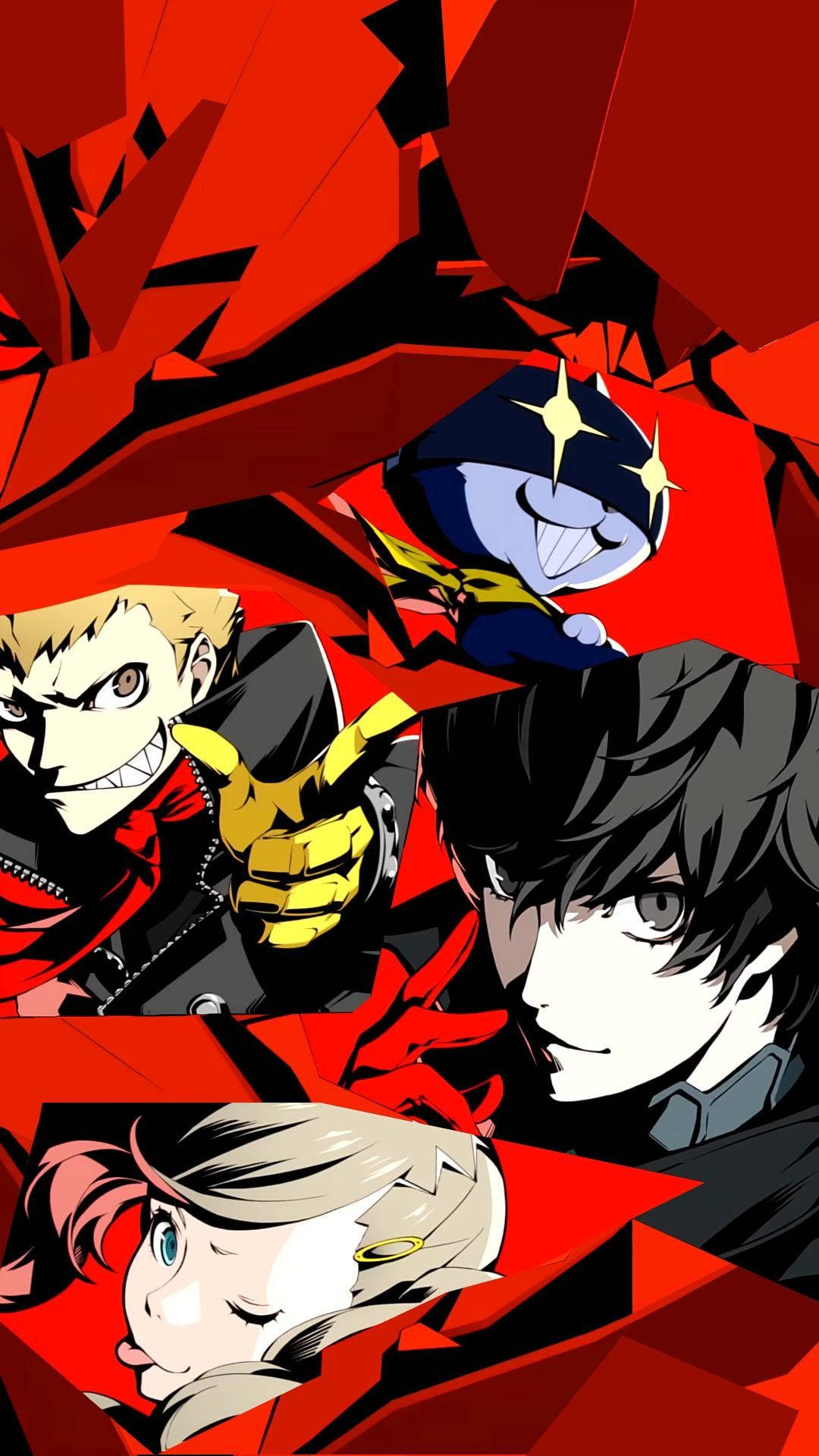 Persona 5, red background, shattered, Full HD Phone Wallpaper