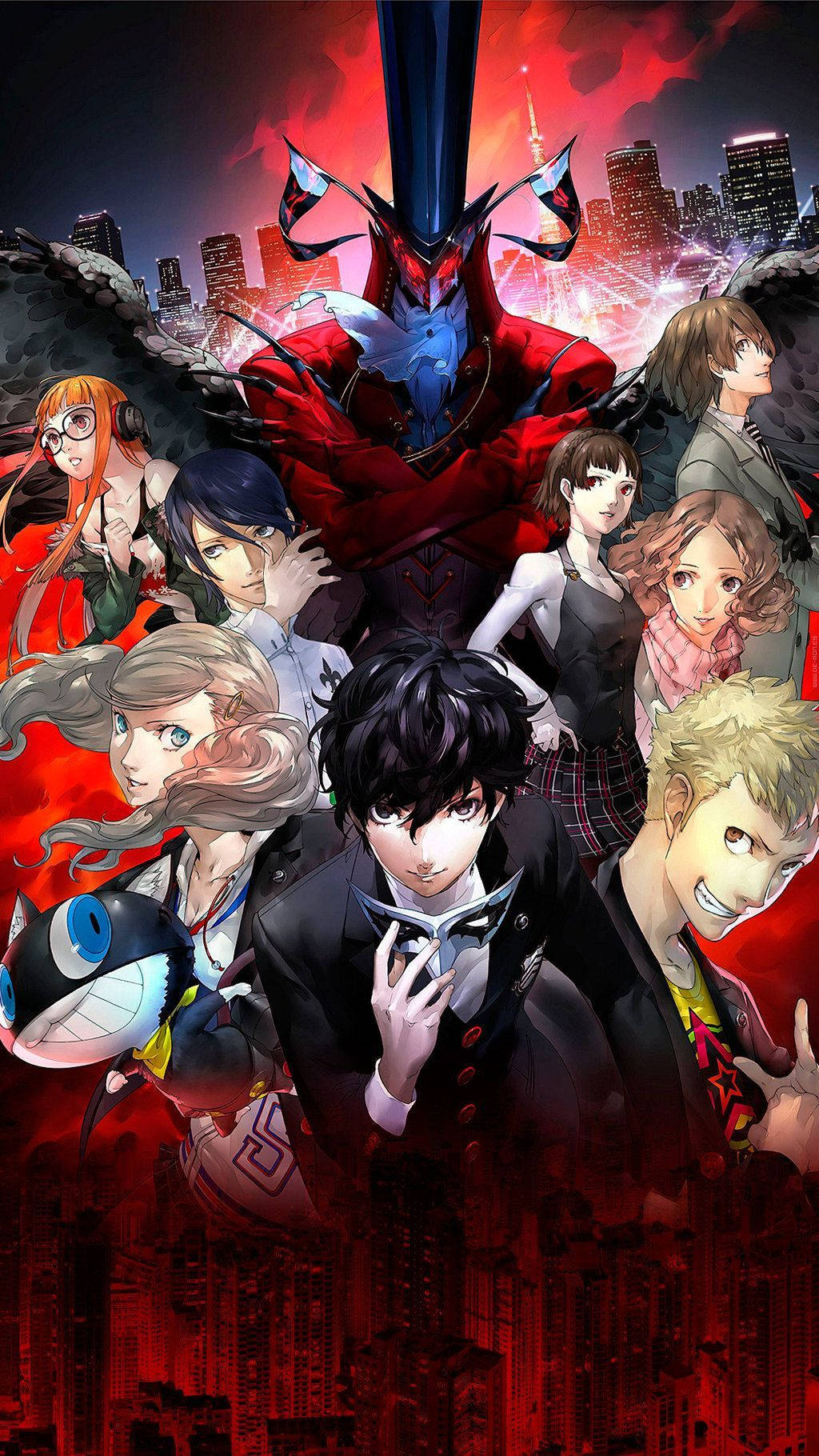 Persona 5, red demon, fiery city skyline, HD Phone Wallpaper