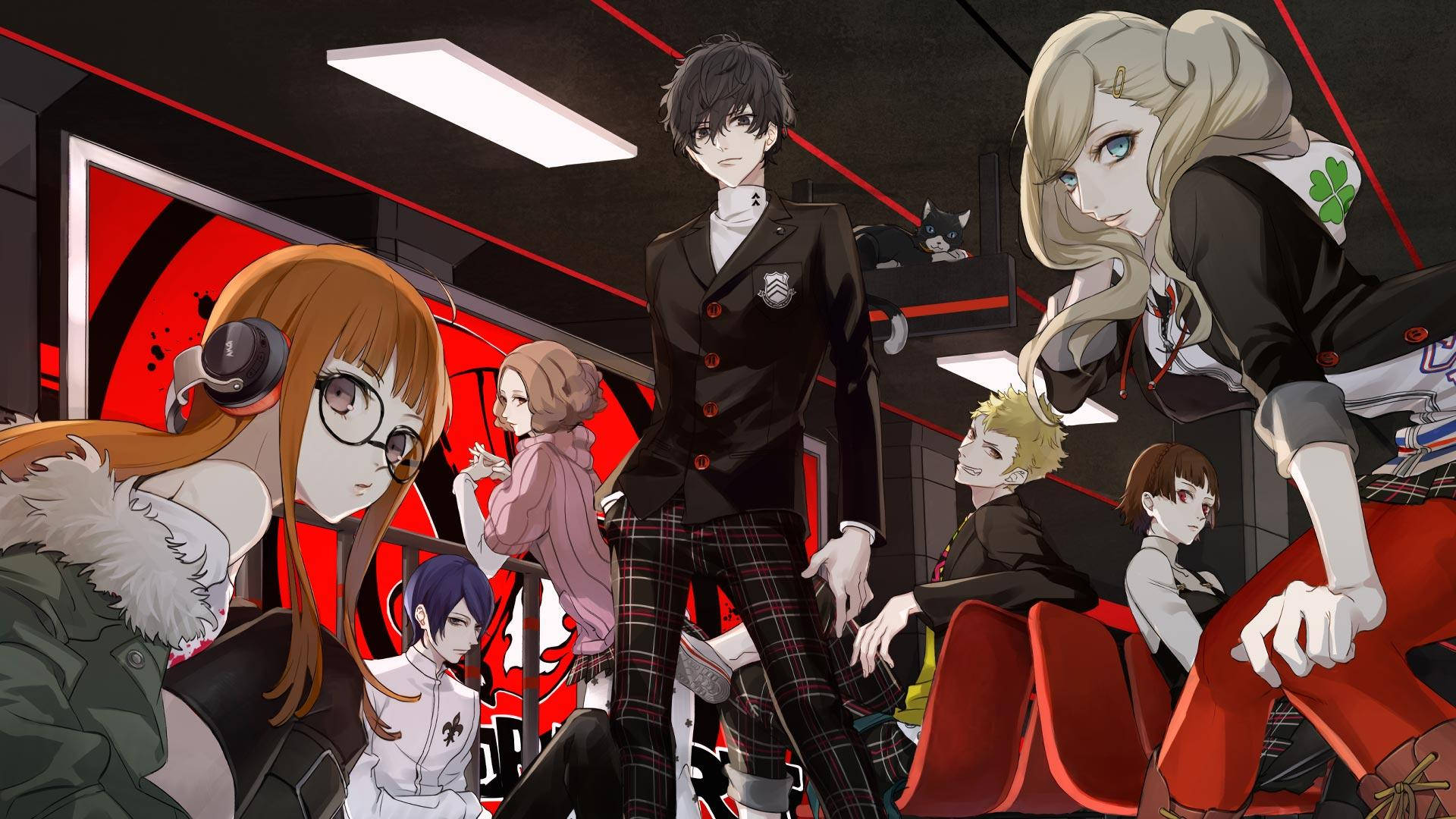 Persona, anime characters, sleek red and black train car, Full HD Desktop Wallpaper