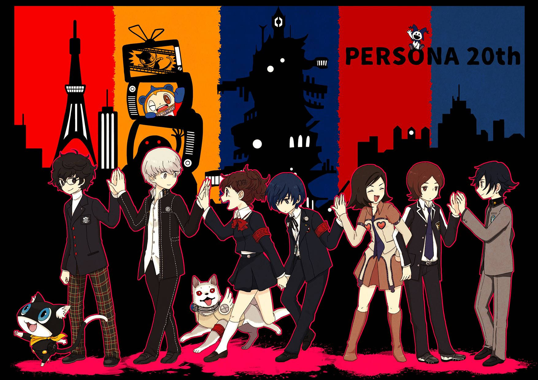 Persona, anime group, seven characters, HD Desktop Wallpaper