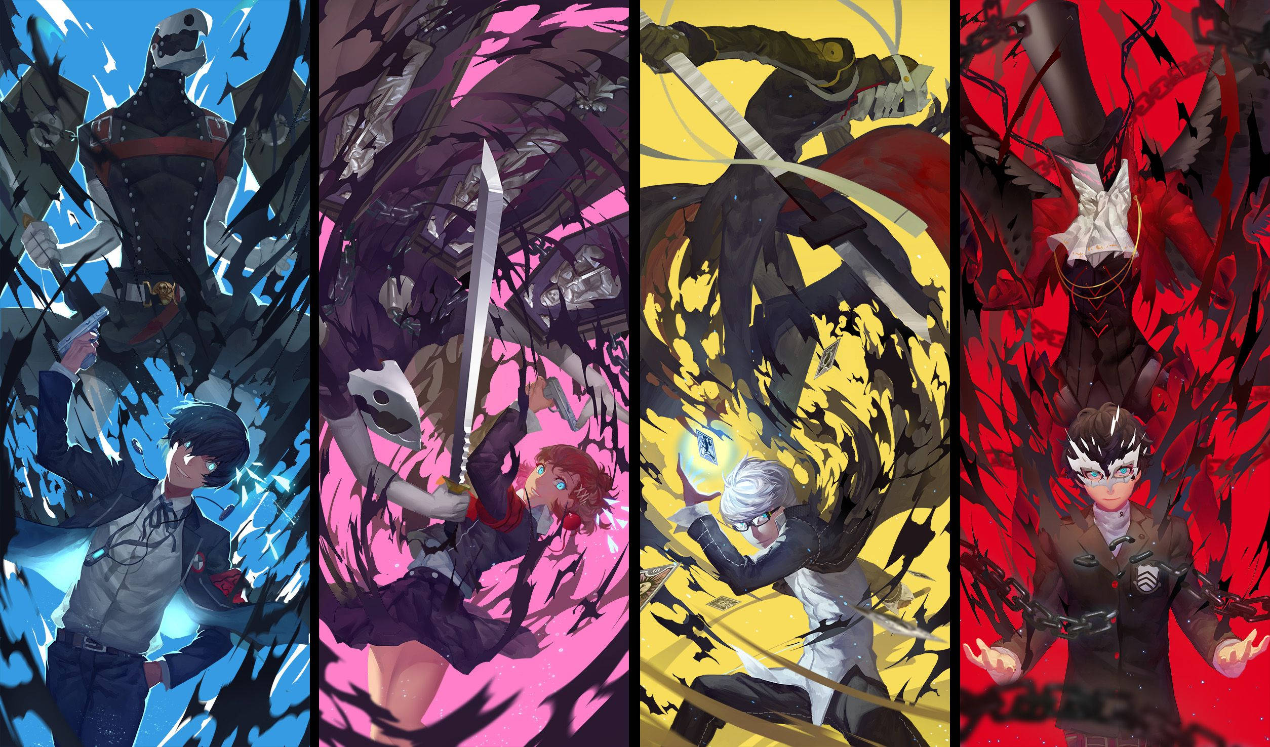 Persona, anime characters, monstrous foes, Full HD Desktop Wallpaper