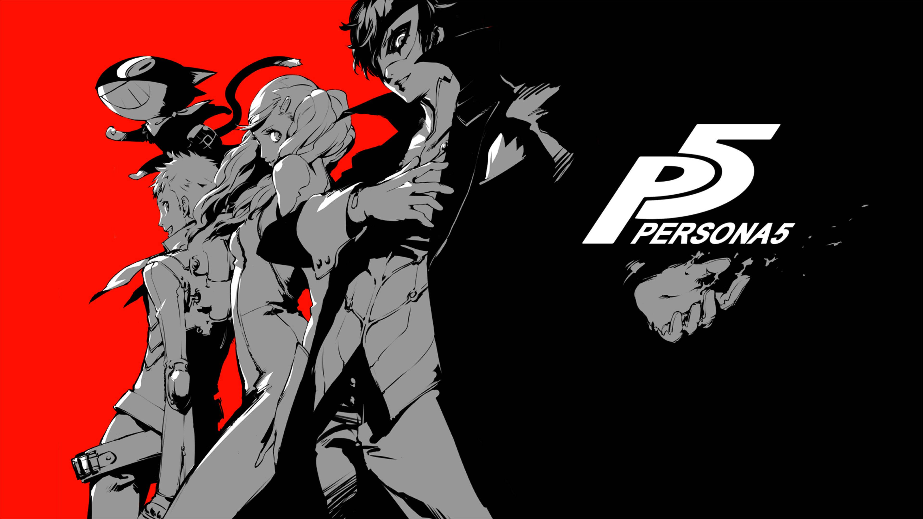 Persona 5, grayscale, bold red background, 4K Desktop Wallpaper