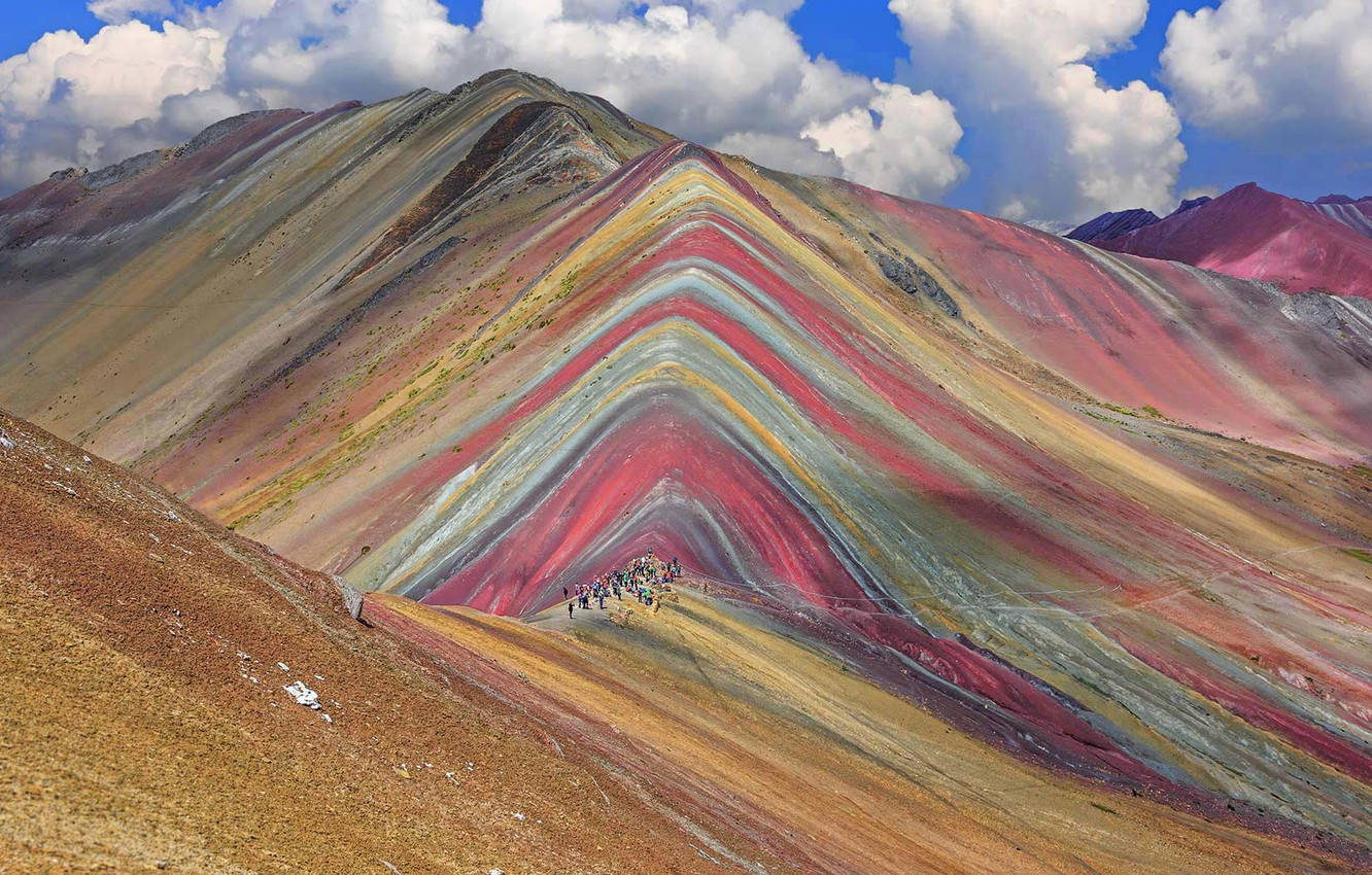 Peru, rainbow mountain, hikers, HD Desktop Wallpaper
