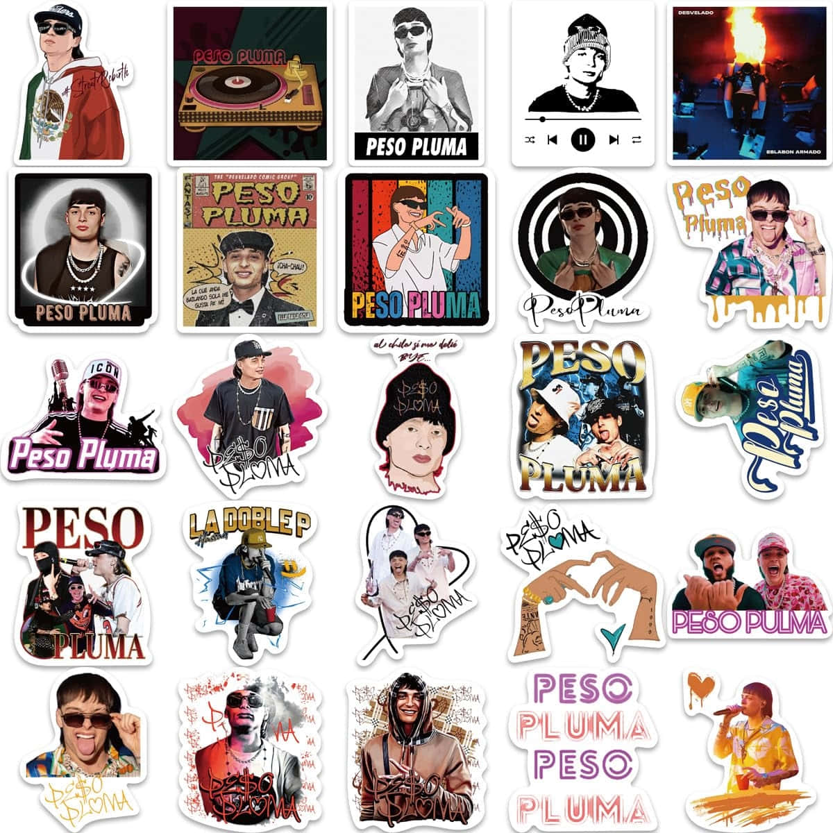 Peso Pluma, sticker collection, colorful stickers, SD Desktop Wallpaper