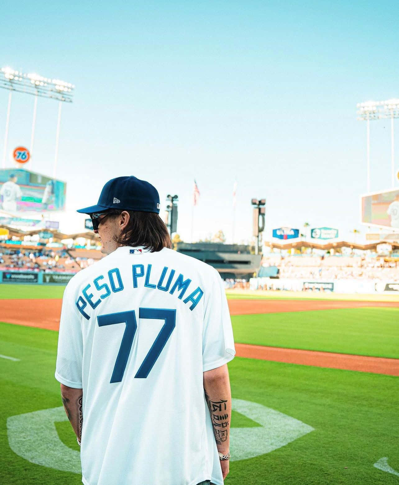 Peso Pluma, 77, white baseball jersey, HD Phone Wallpaper