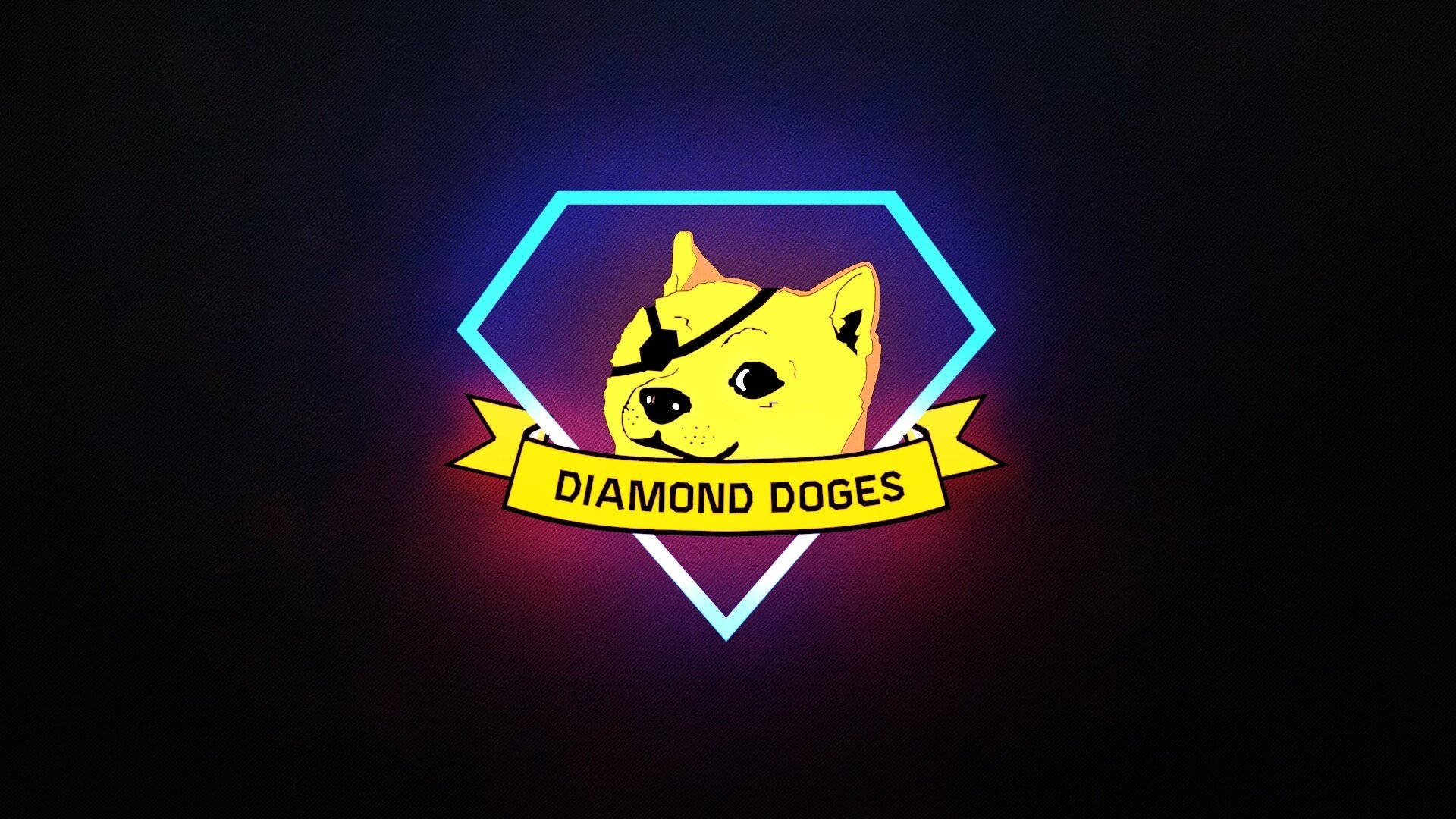 neon diamond doges meme, yellow dog with an eye patch, hexagon, Full HD Desktop Wallpaper