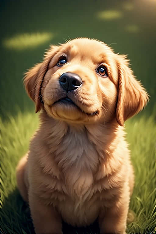 golden retriever puppy, grassy lawn, sunlit green grass, SD Phone Wallpaper