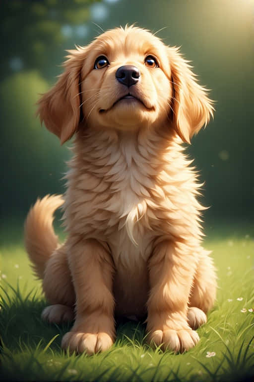 golden retriever puppy, grassy lawn, sunlit grass, SD Phone Wallpaper
