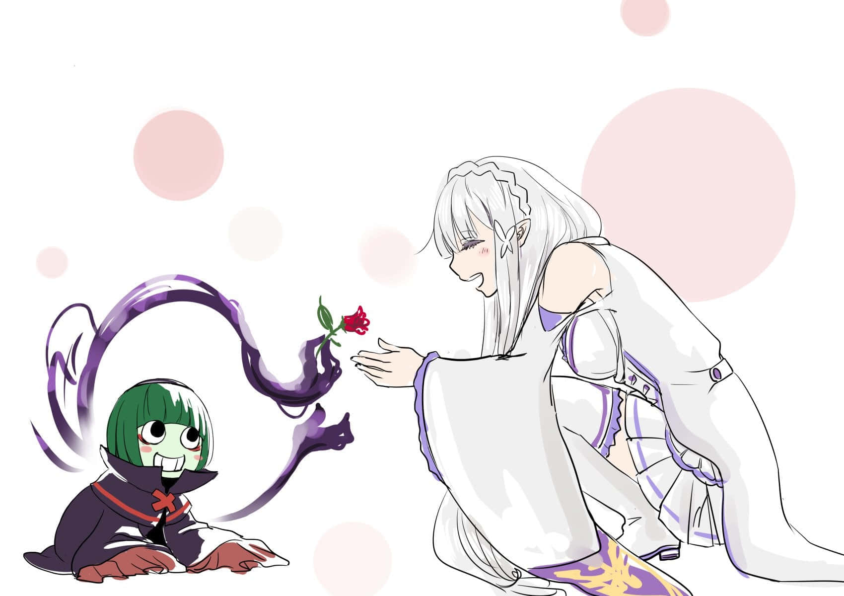 Petelgeuse Romanee-conti, white-haired anime girl, green-haired vampire child, HD Desktop Wallpaper