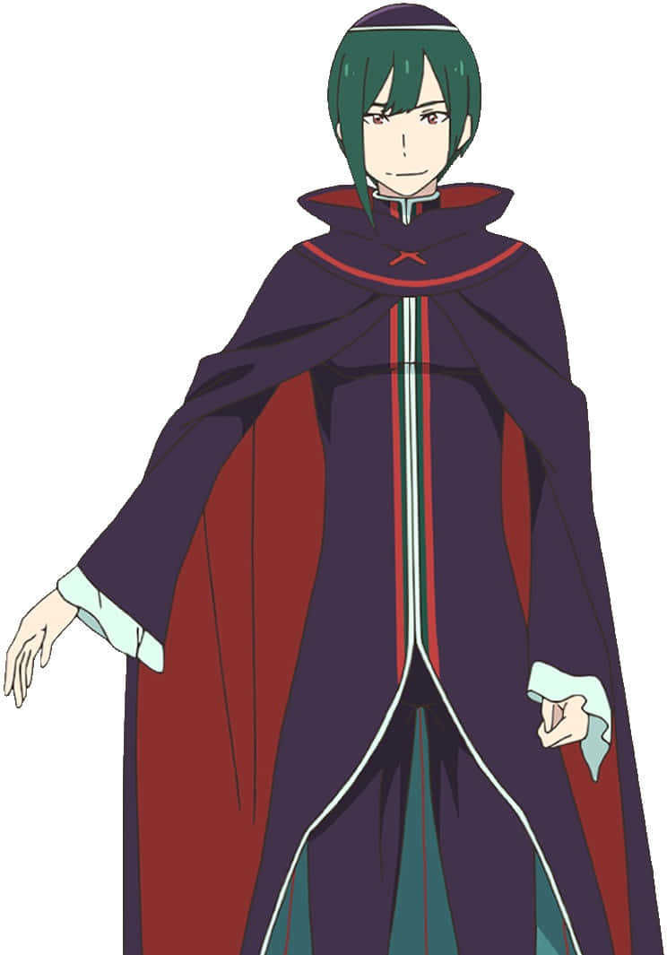 Petelgeuse Romanee-conti, green-haired anime character, dark purple and red cloak, SD Phone Wallpaper