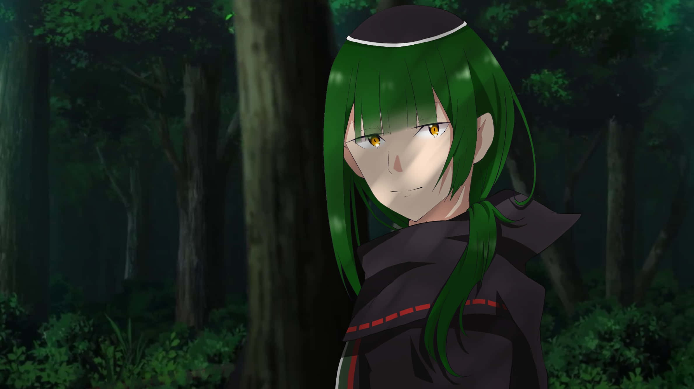 Petelgeuse Romanee-Conti, green-haired anime girl, golden eyes, Full HD Desktop Wallpaper