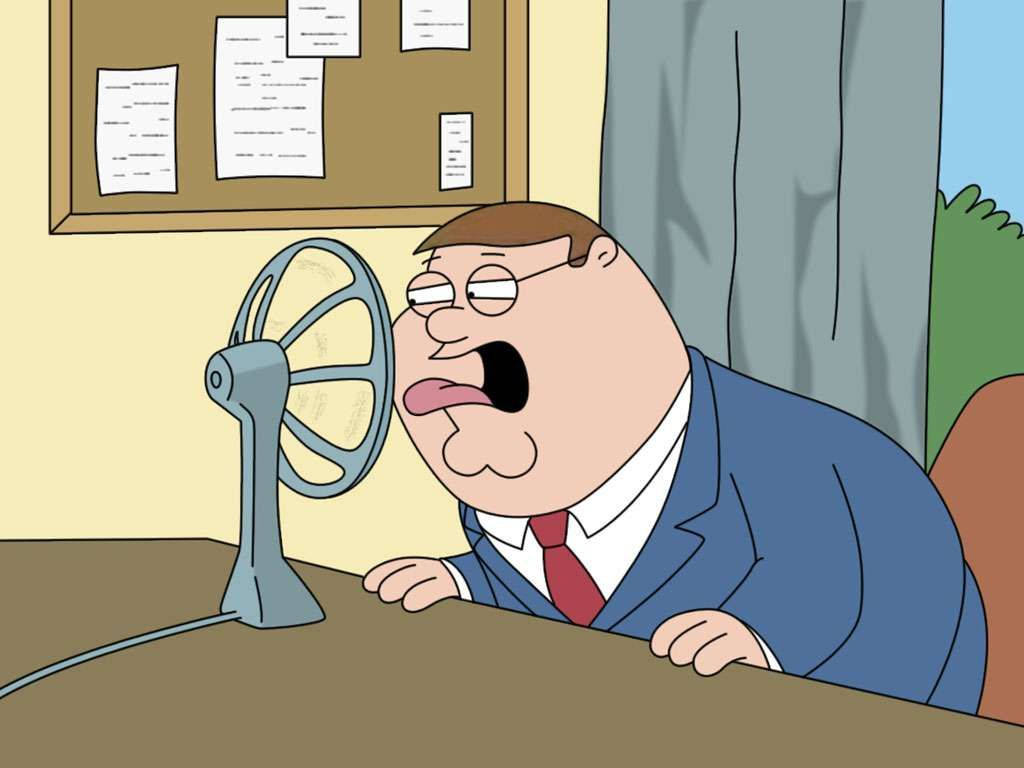 Peter Griffin, vintage blue fan, office, SD Desktop Wallpaper