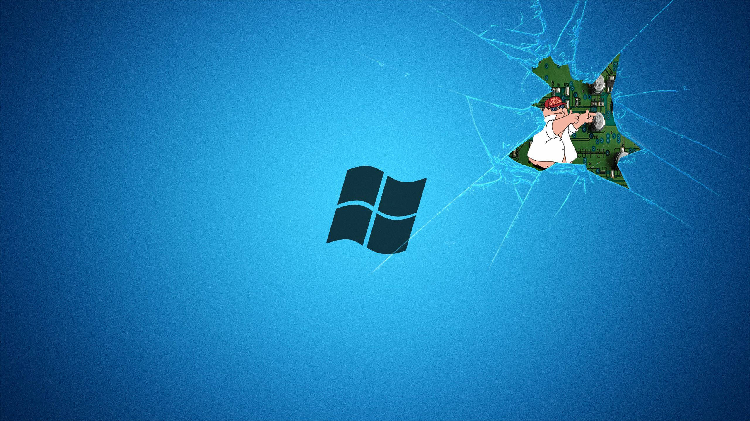 Peter Griffin, Windows logo, cracked blue screen, 2K Desktop Wallpaper