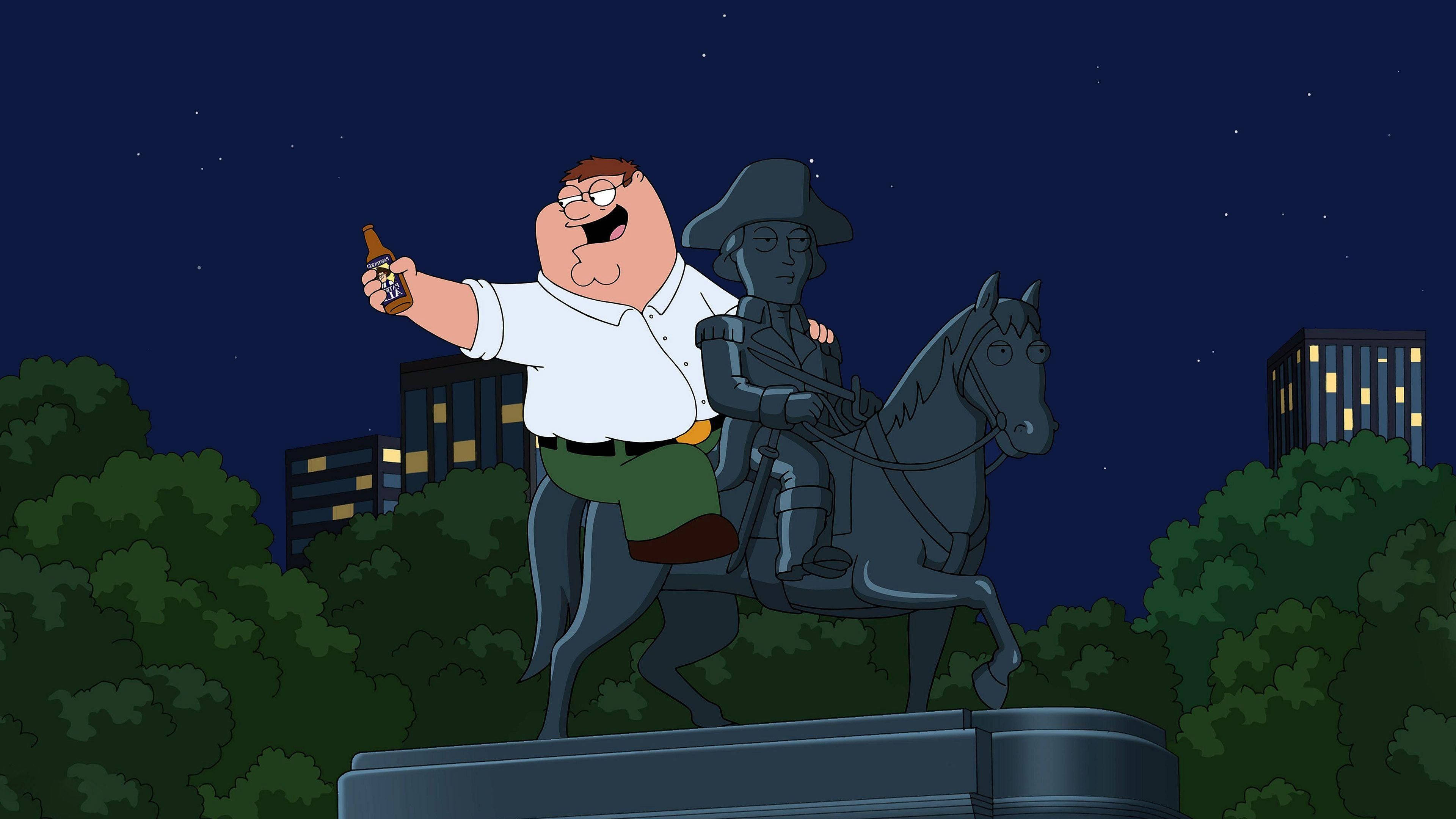 Peter Griffin, statue, starry night sky, 4K Desktop Wallpaper
