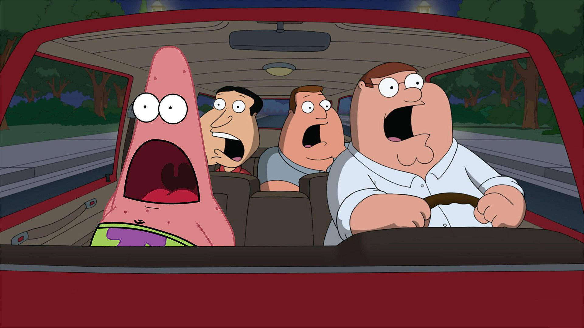 Peter Griffin, red car, night, Full HD Desktop Wallpaper