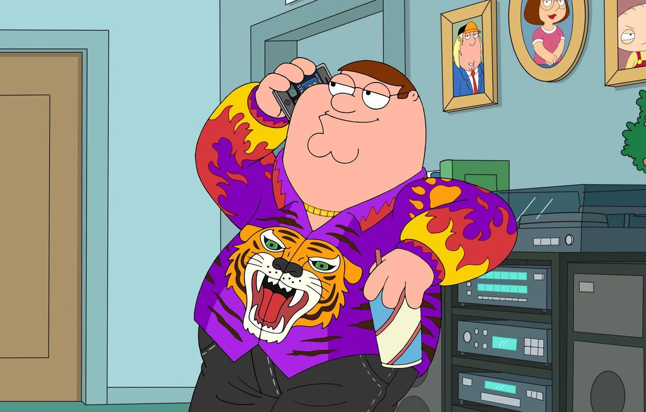 Peter Griffin, tiger-print shirt, phone, HD Desktop Wallpaper