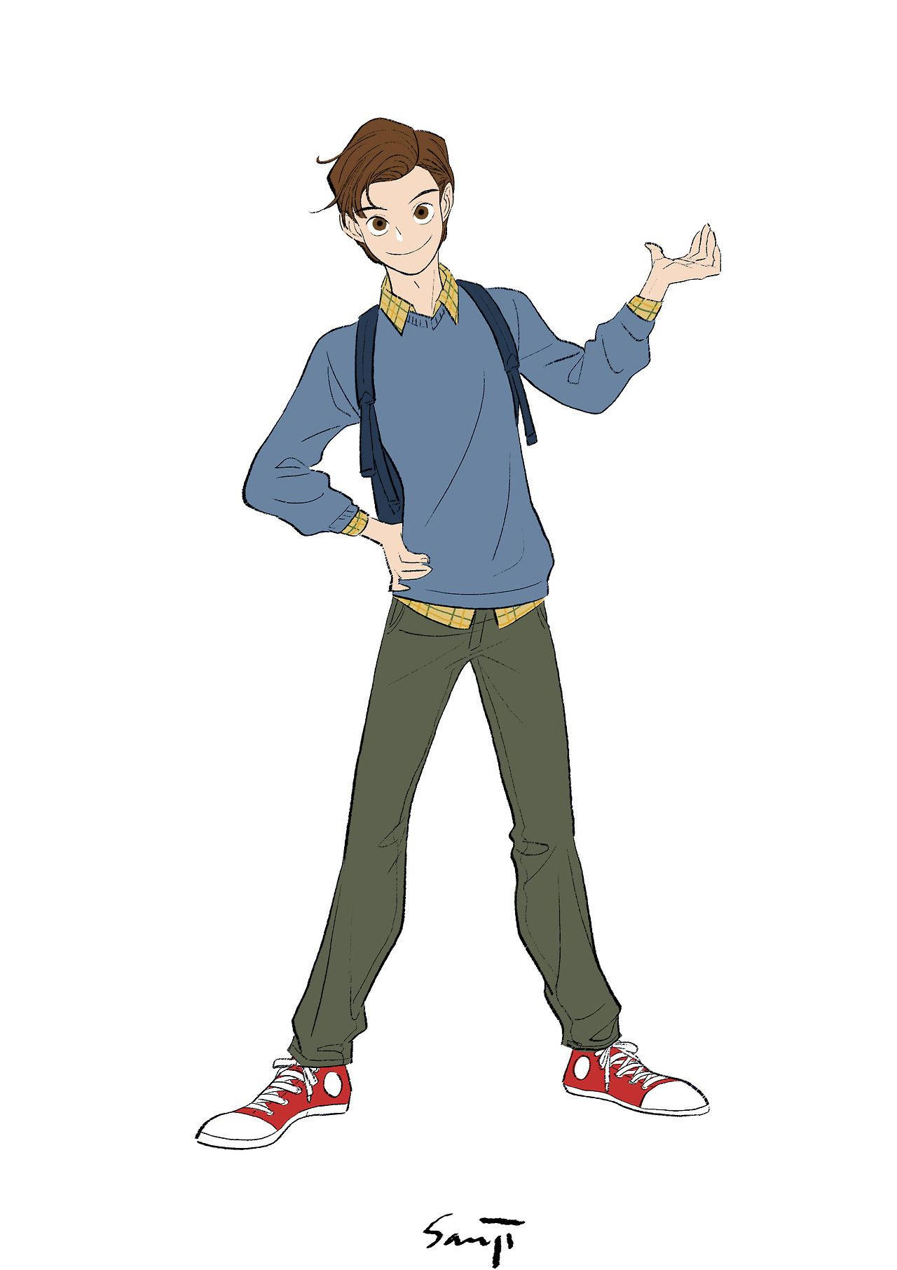 Peter Parker, anime-style teen boy, blue sweater, HD Phone Wallpaper