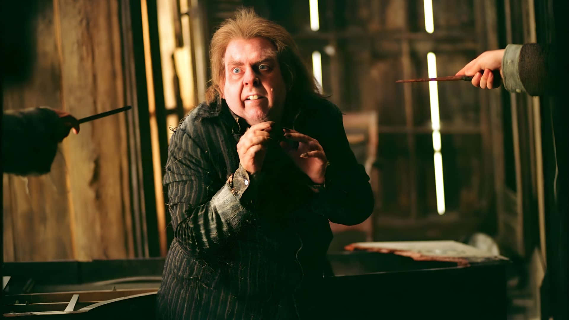 Peter Pettigrew, pinstripe jacket, wands, Full HD Desktop Wallpaper