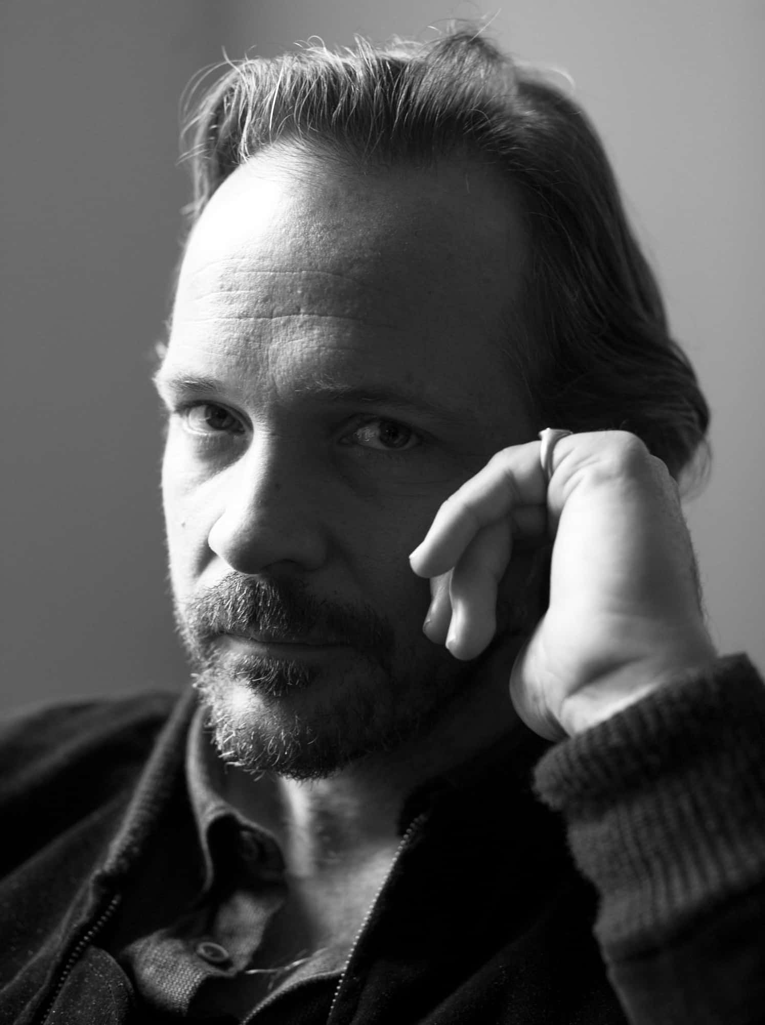 Peter Sarsgaard, black and white portrait, beard, Full HD Phone Wallpaper