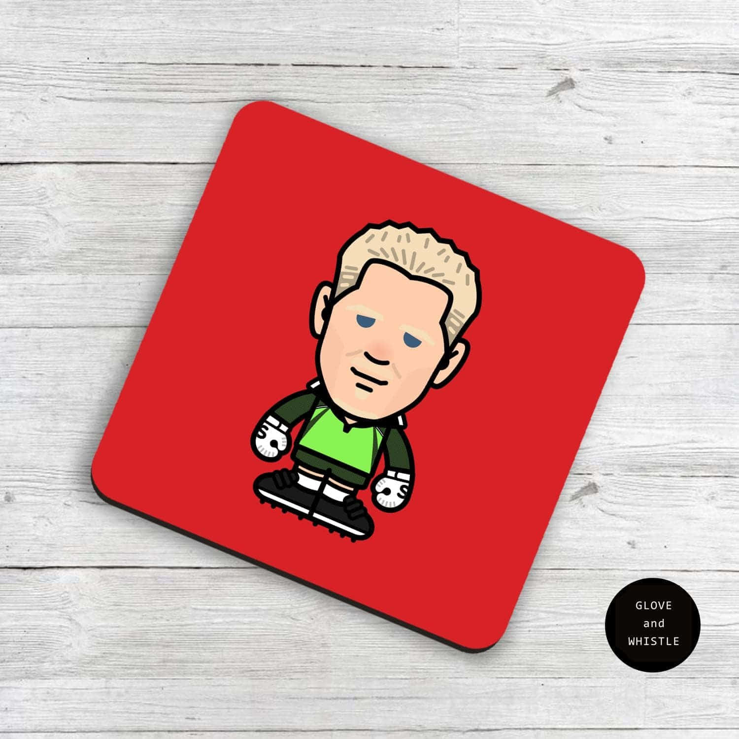 Peter Schmeichel, red coaster, cartoon soccer goalkeeper illustration, HD Desktop Wallpaper