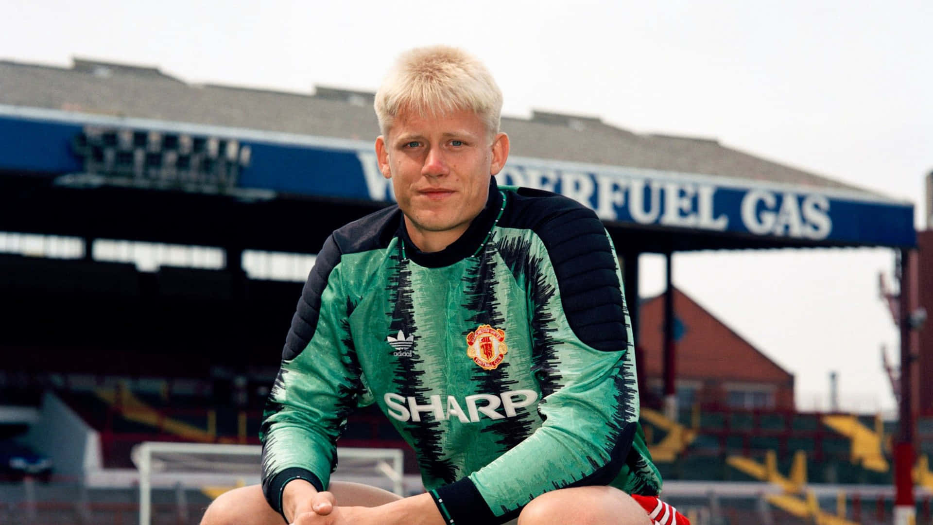 Peter Schmeichel, green and black Manchester United kit, football pitch, Full HD Desktop Wallpaper