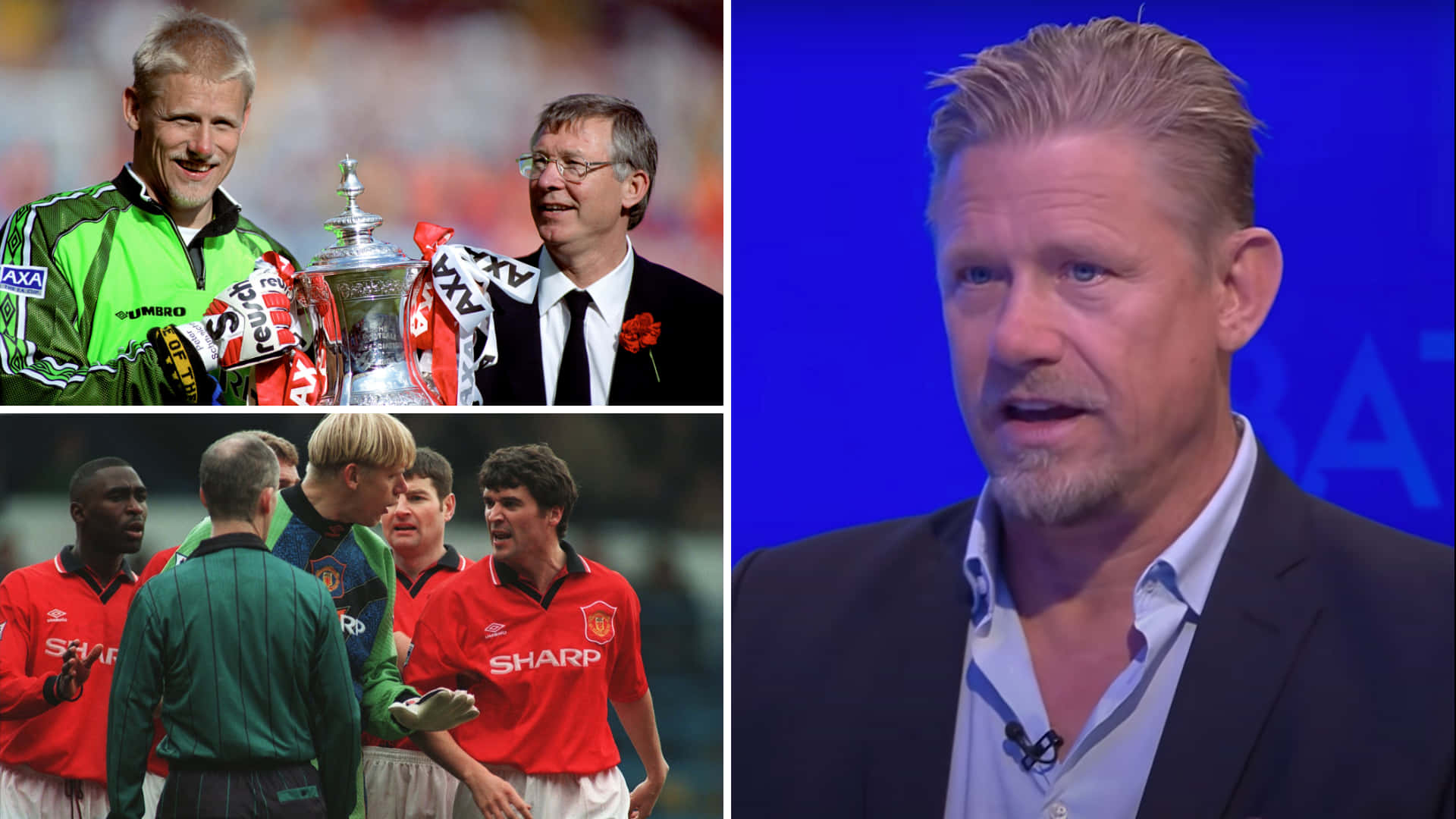 Peter Schmeichel, red kits, trophy, Full HD Desktop Wallpaper