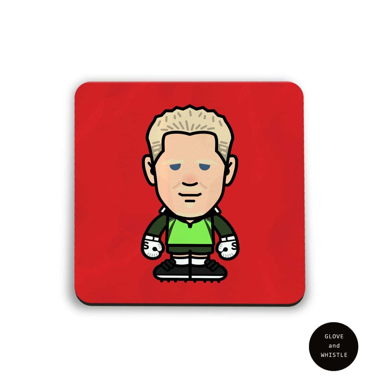Peter Schmeichel, red coaster football, chibi-style, HD Desktop Wallpaper