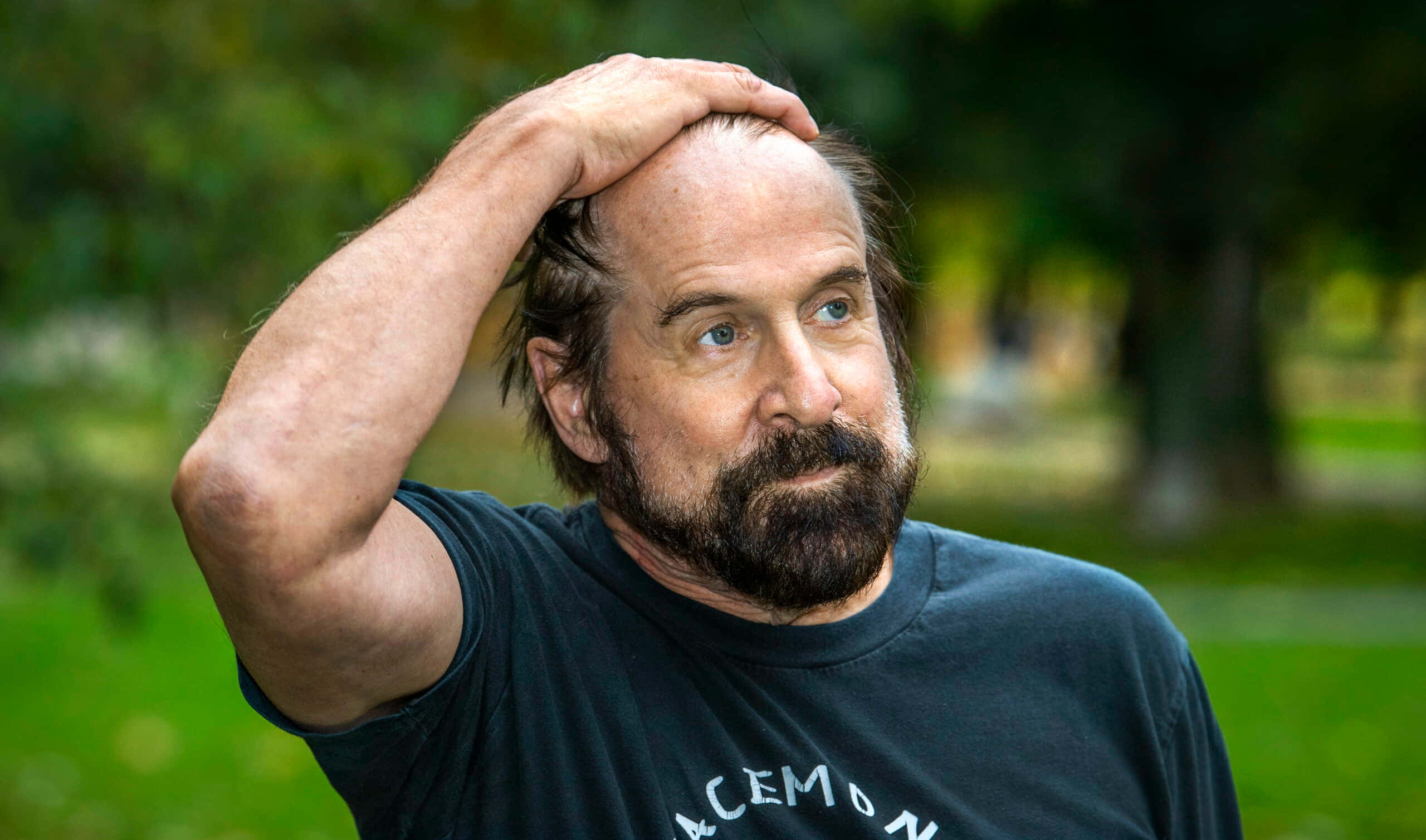 Peter Stormare, sunlit park, beard, 2K Desktop Wallpaper